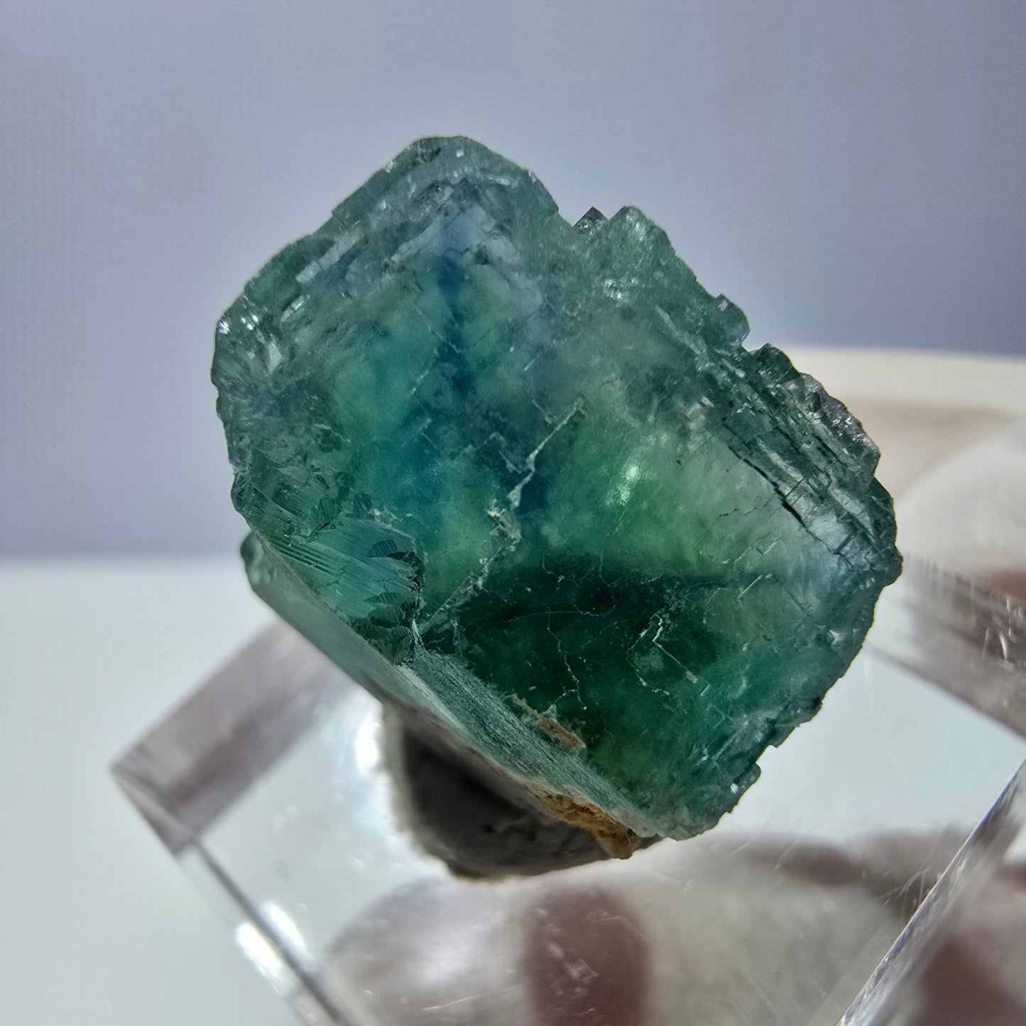 Cube de fluorite fantôme transparente parquetée, vert Okorusu, Namibie 18 x 18 x 14 mm