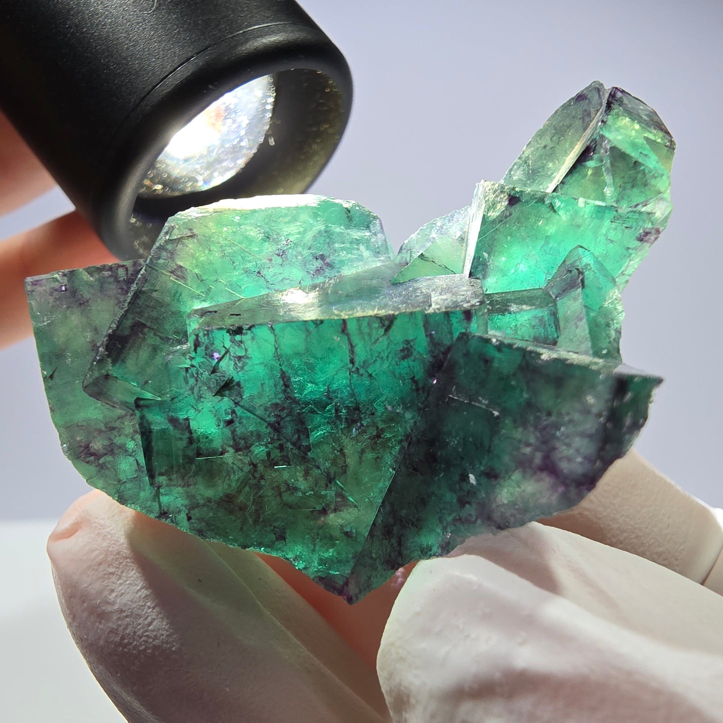 Spécimen de cube de fluorite fantôme parqueté vert violet Okorusu, Namibie 46*34*32mm