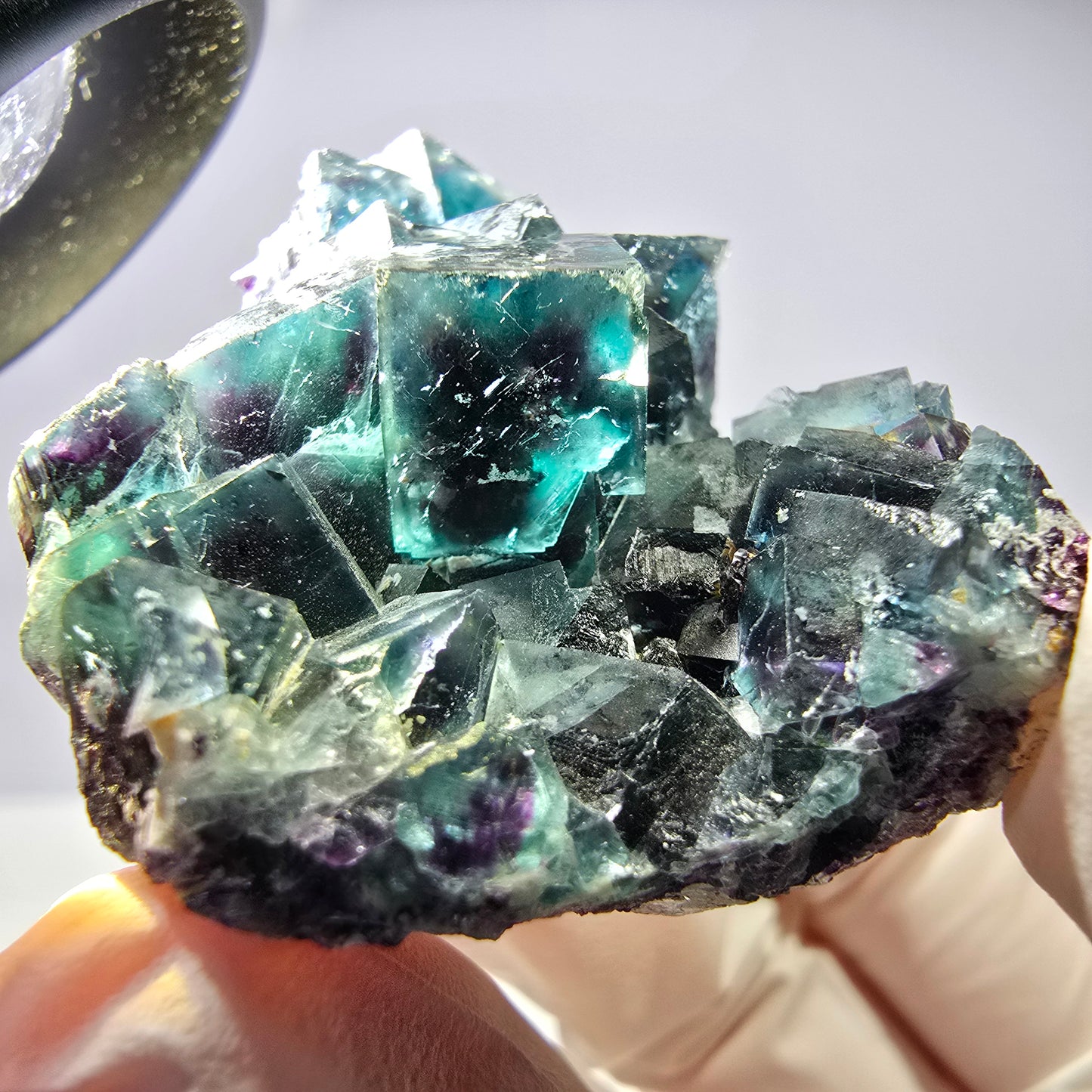 Rare spécimen de cube de fluorite fantôme, vert-violet, Okorusu, Namibie, 45 x 33 x 21 mm