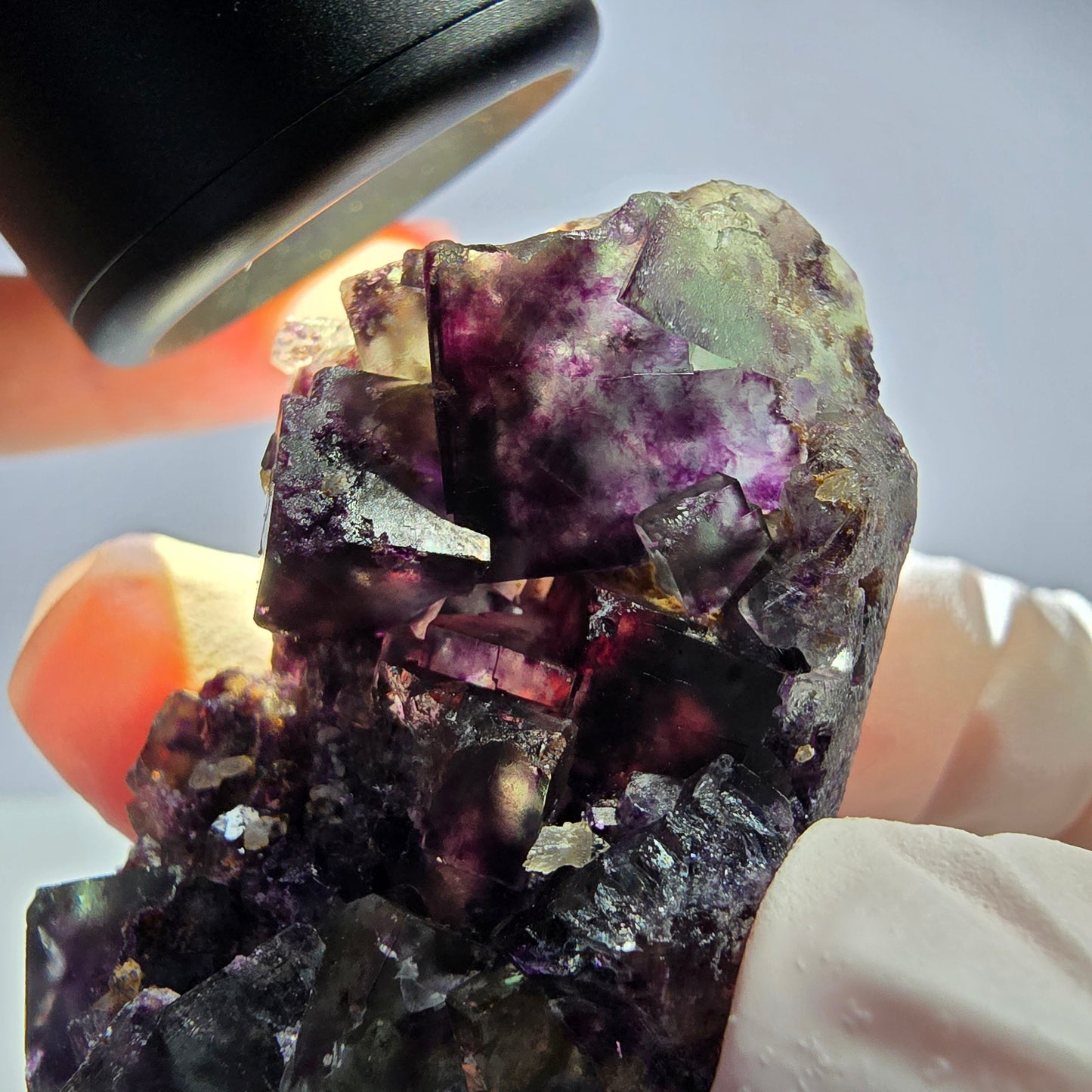 Spécimen de cube de fluorite fantôme parqueté vert violet Okorusu, Namibie 49*27*17mm