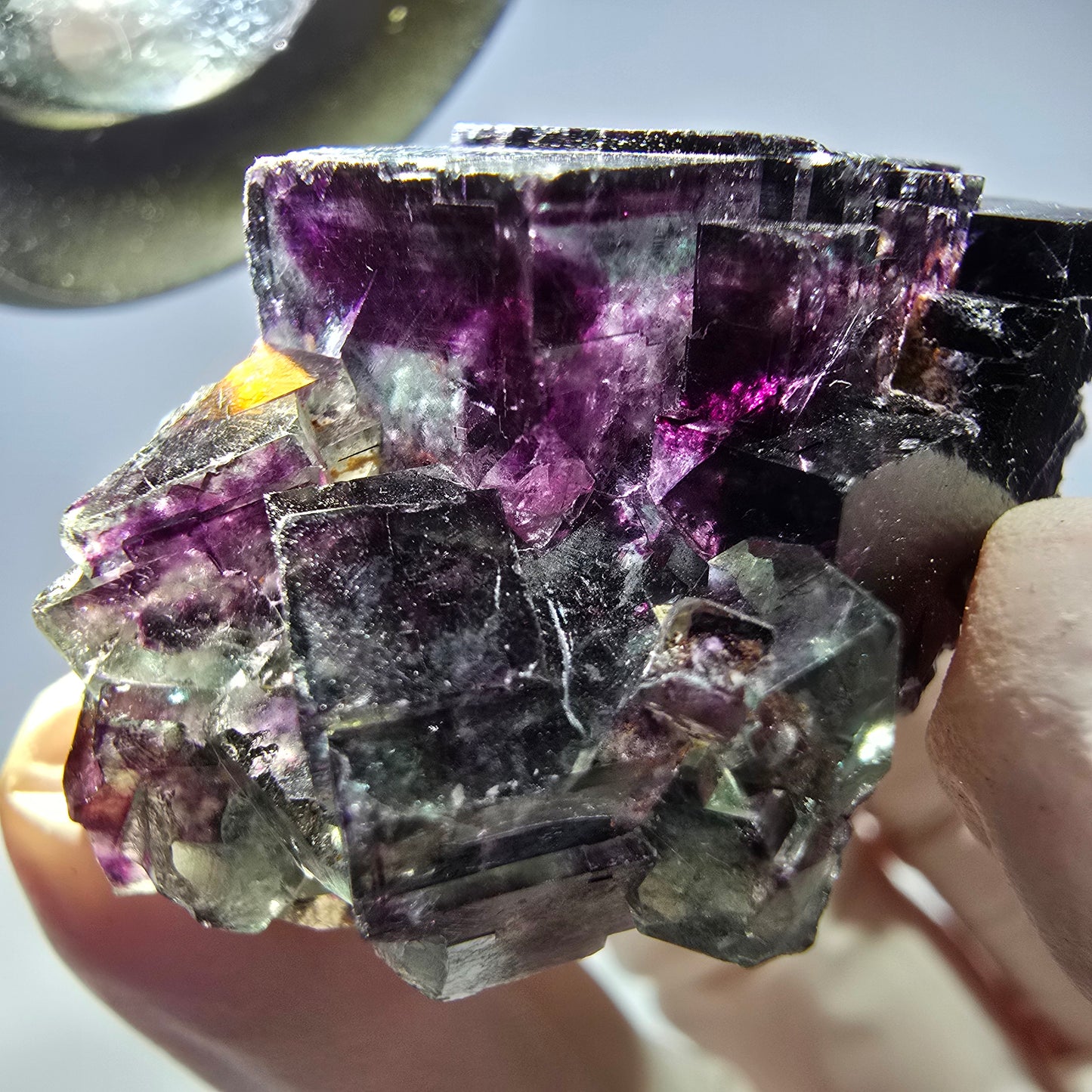 Spécimen de cube de fluorite fantôme parqueté vert violet Okorusu, Namibie 38*36*21 mm