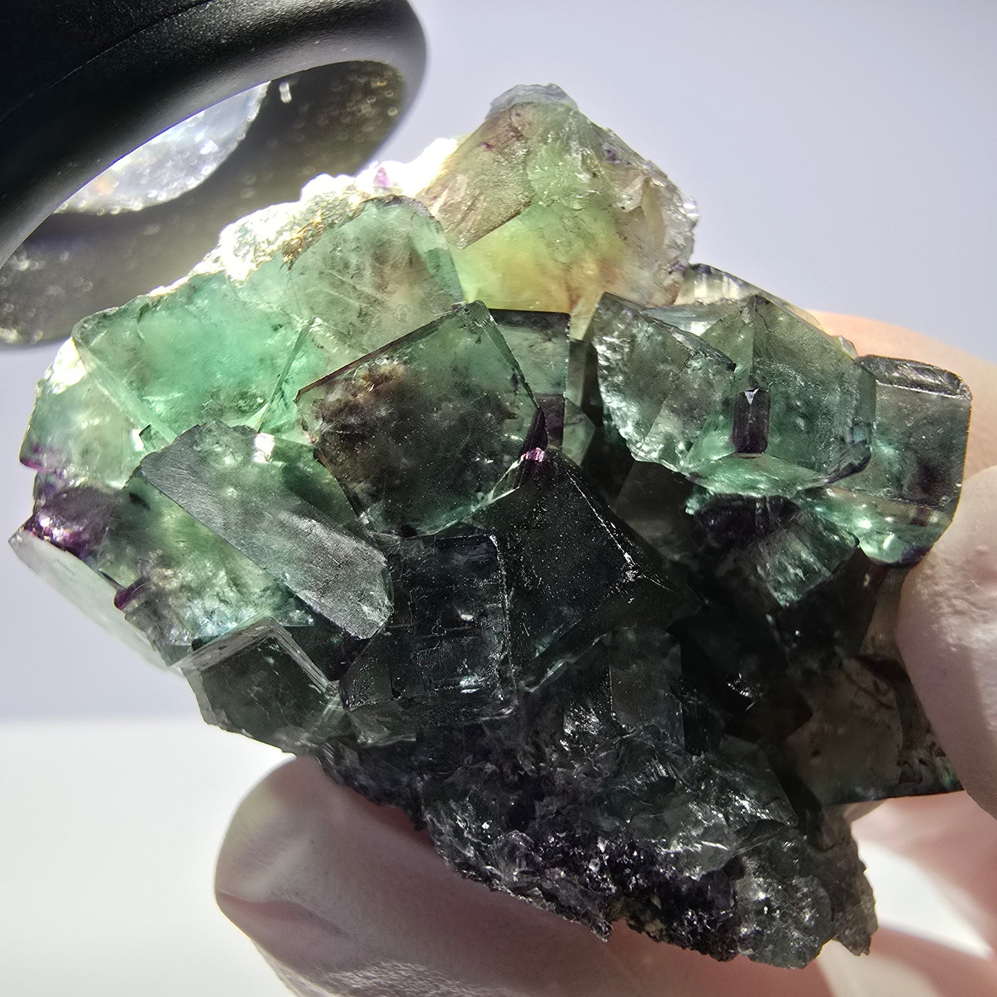 Spécimen de cube de fluorite fantôme parqueté vert violet Okorusu, Namibie 51*31*22mm