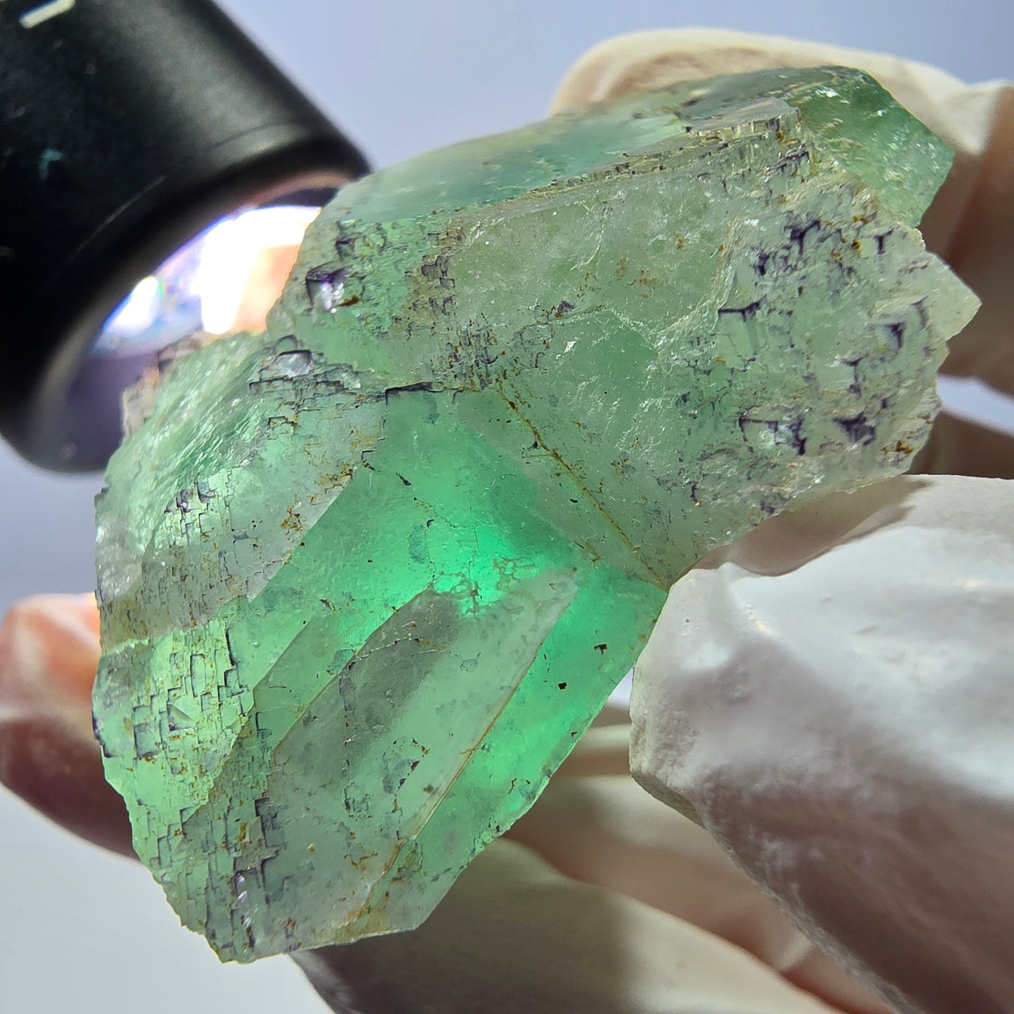 Spécimen de cube de fluorite fantôme transparente, vert parqueté, Okorusu, Namibie, 44 x 43 x 20 mm