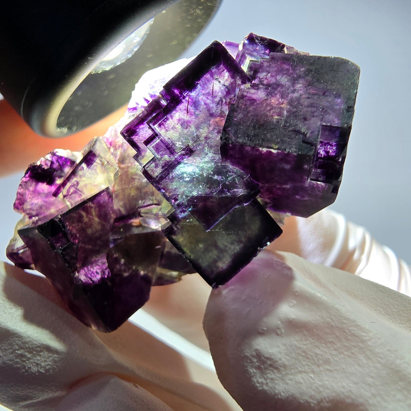 Spécimen de cube de fluorite fantôme parqueté vert violet Okorusu, Namibie 40*26*21mm