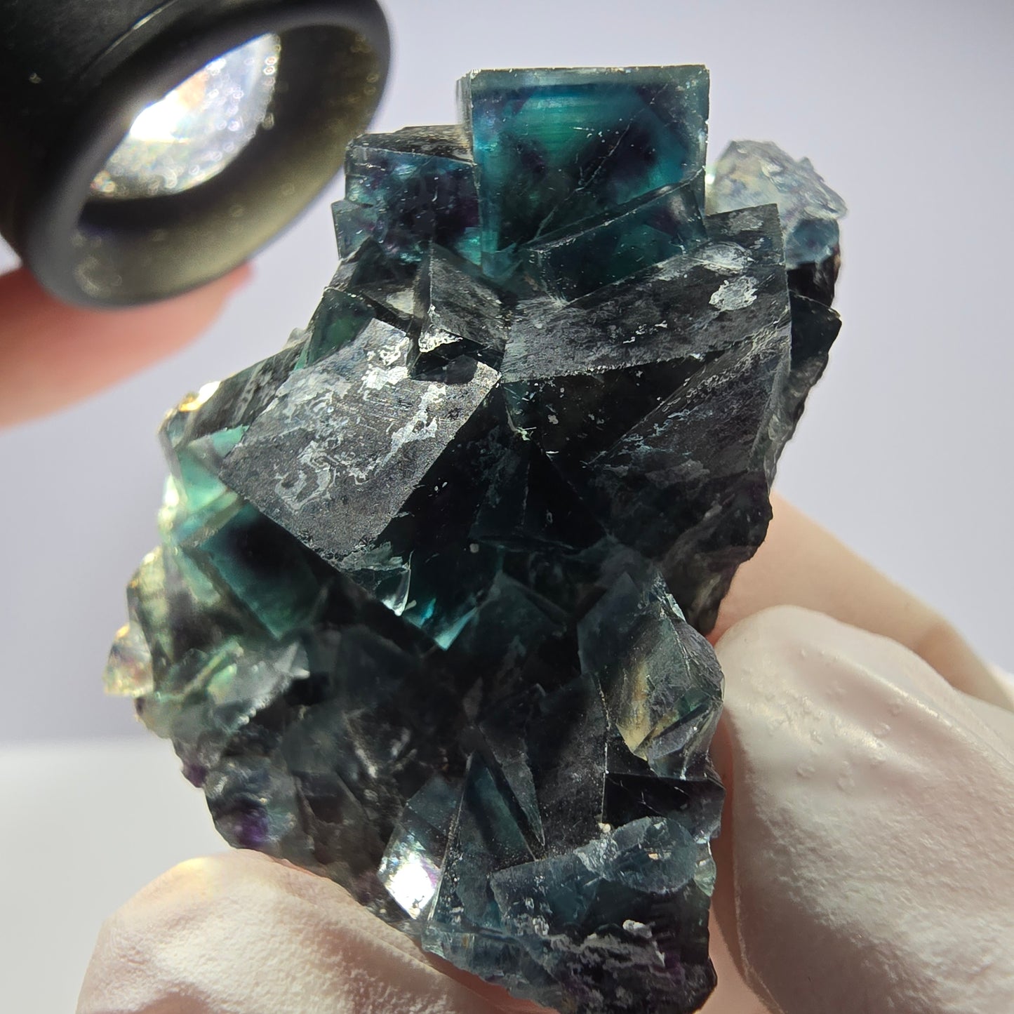 Rare spécimen de cube de fluorite fantôme, vert-violet, Okorusu, Namibie, 45 x 33 x 21 mm