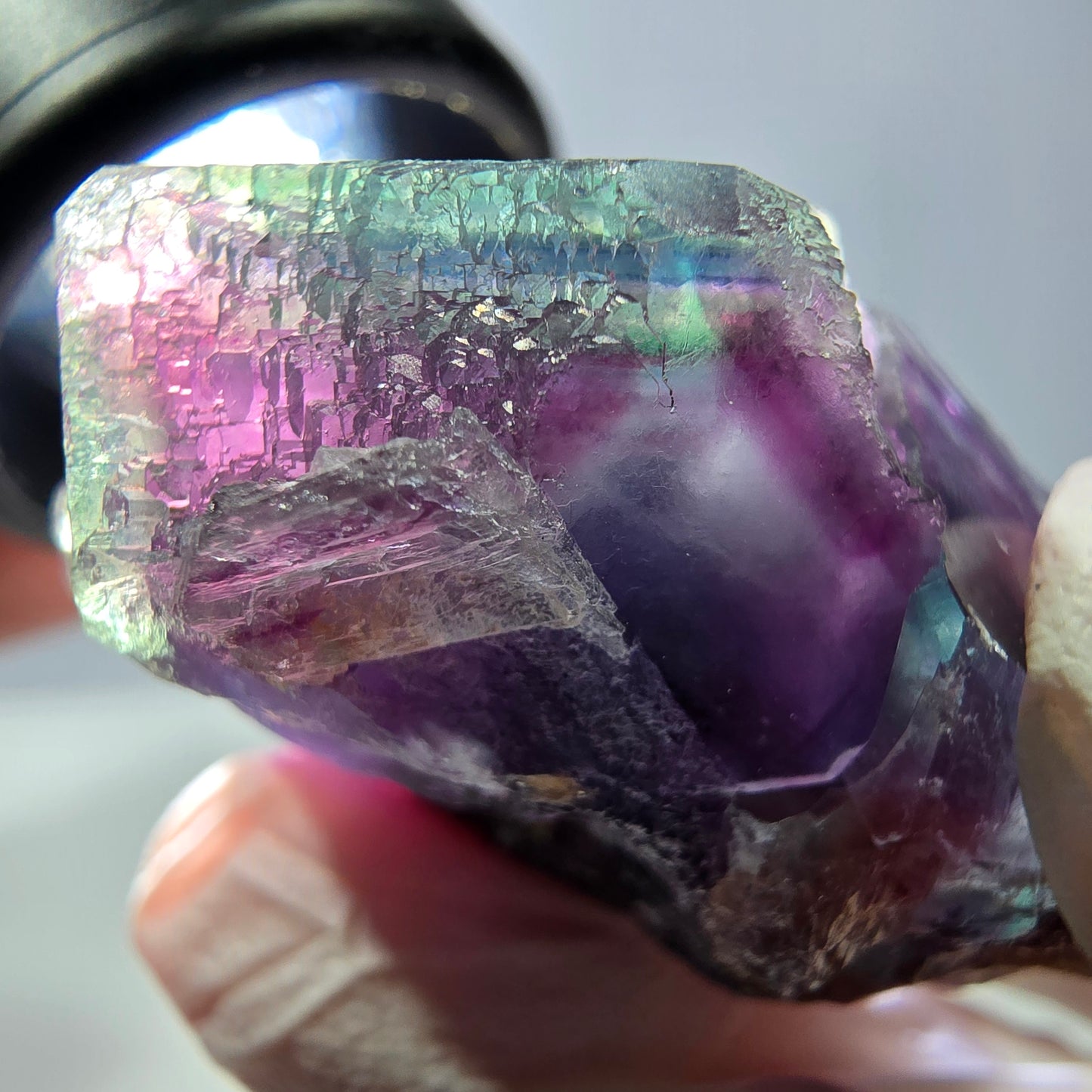 Rare spécimen de cube de fluorite fantôme, vert-violet, Okorusu, Namibie, 46 x 34 x 20 mm