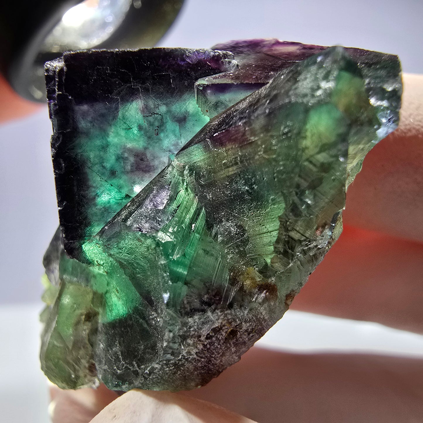 Spécimen de cube de fluorite fantôme parqueté vert violet Okorusu, Namibie 42*24*23mm