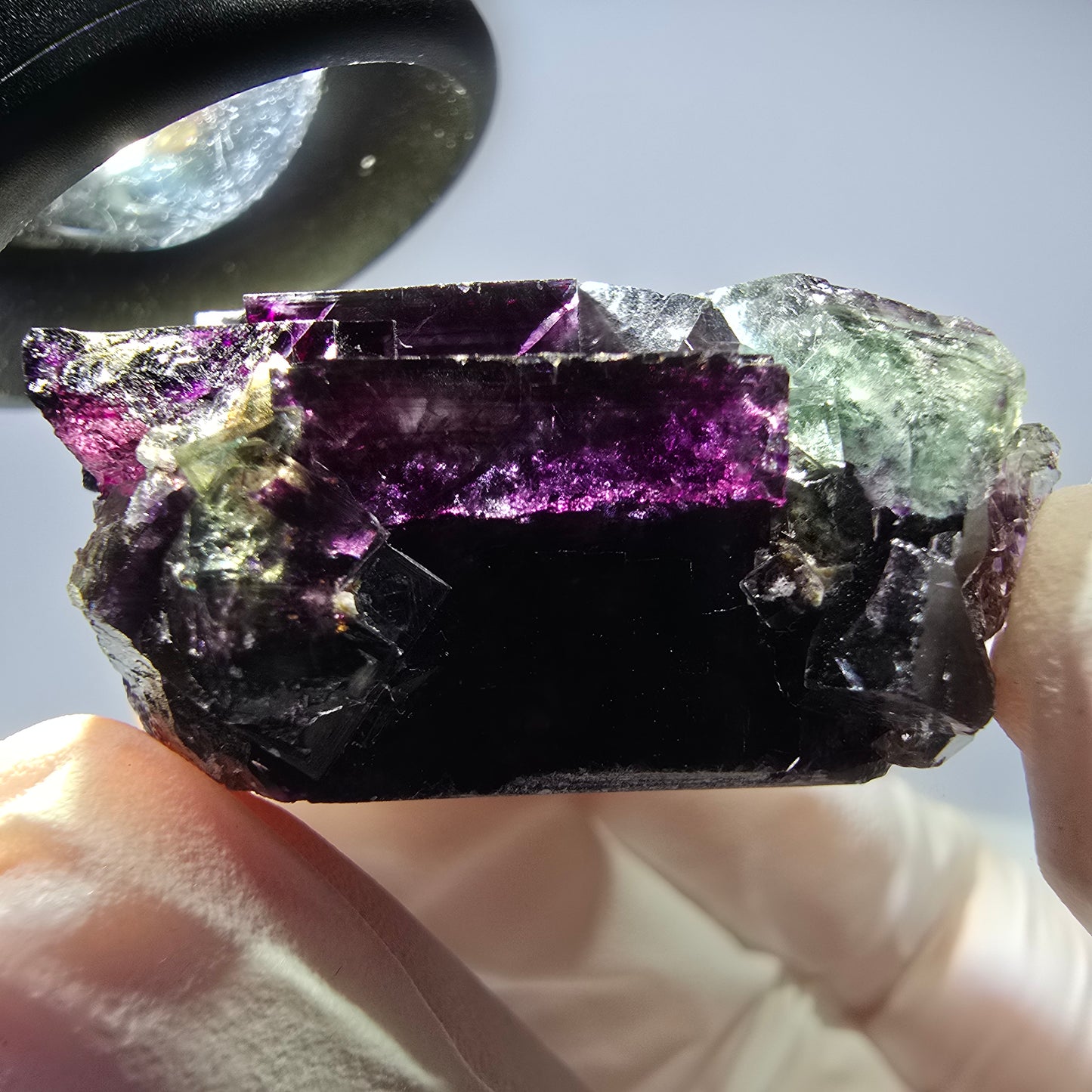 Spécimen de cube de fluorite fantôme parqueté vert violet Okorusu, Namibie 38*36*21 mm