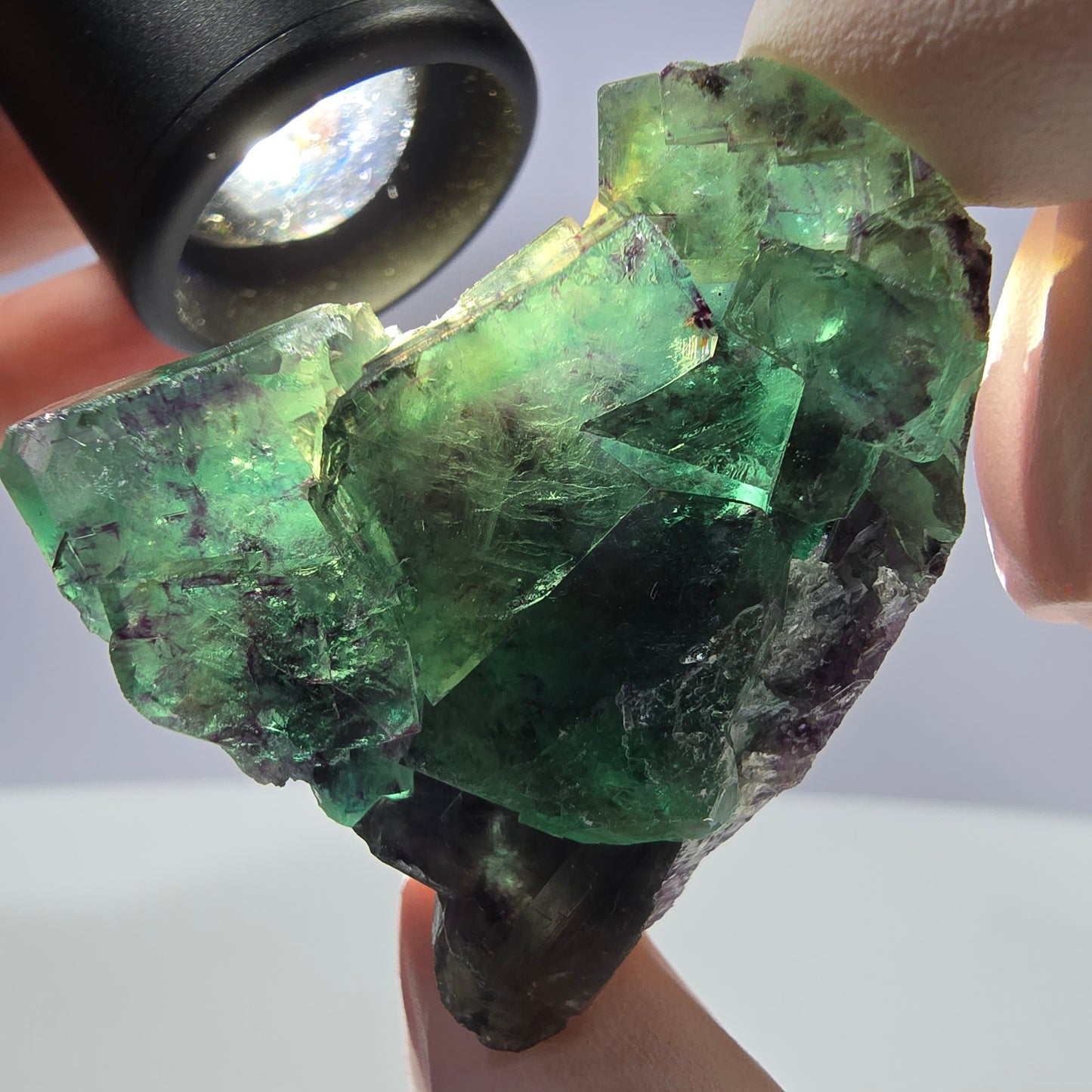 Spécimen de cube de fluorite fantôme parqueté vert violet Okorusu, Namibie 41*35*18mm