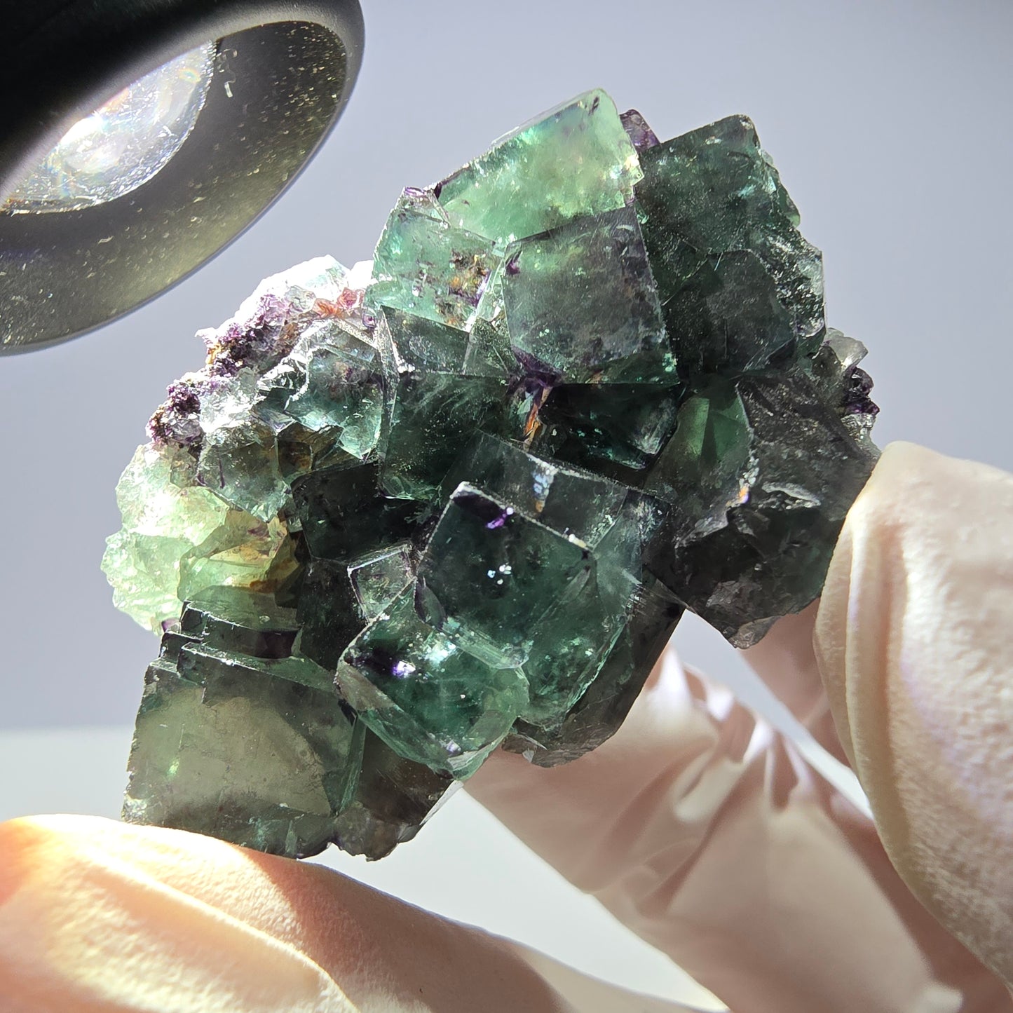 Spécimen de cube de fluorite fantôme parqueté vert violet Okorusu, Namibie 51*31*22mm