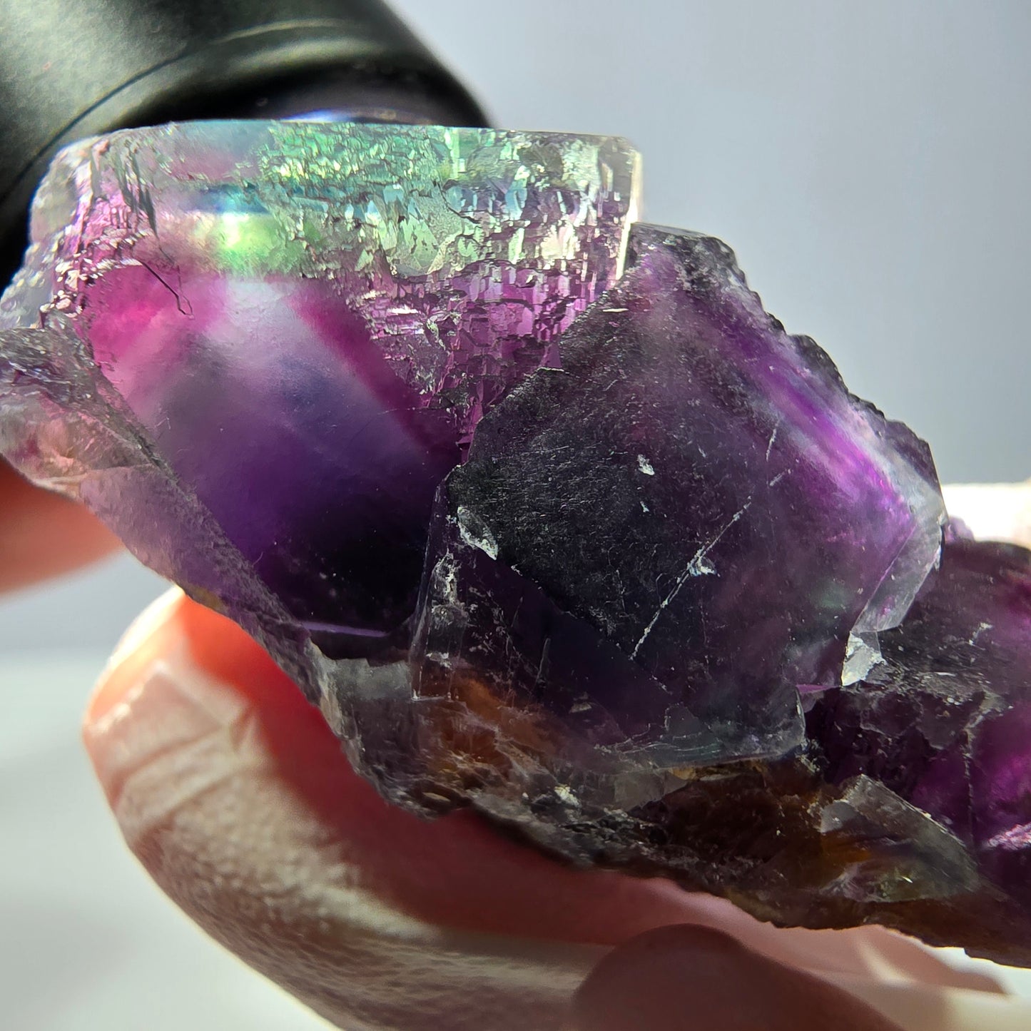 Rare spécimen de cube de fluorite fantôme, vert-violet, Okorusu, Namibie, 46 x 34 x 20 mm