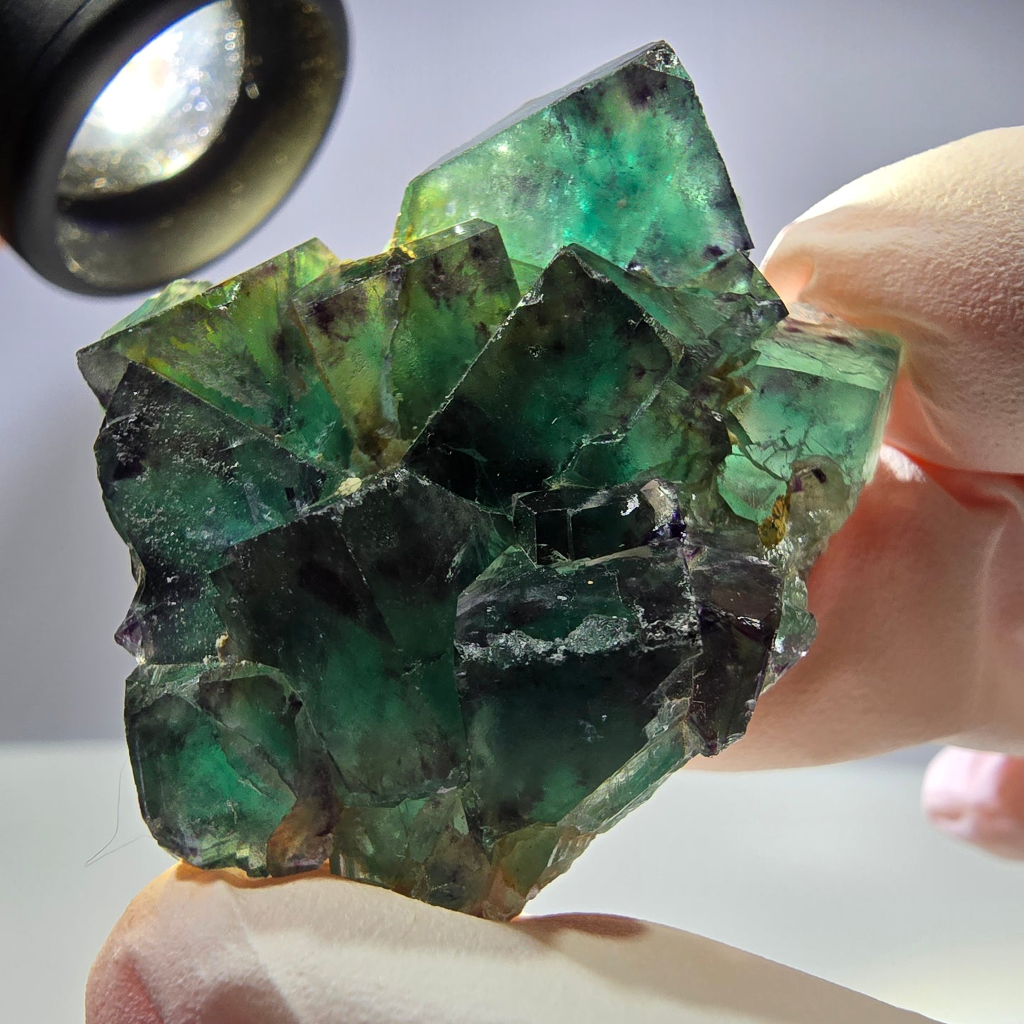 Spécimen de cube de fluorite fantôme parqueté vert violet Okorusu, Namibie 42*33*14 mm