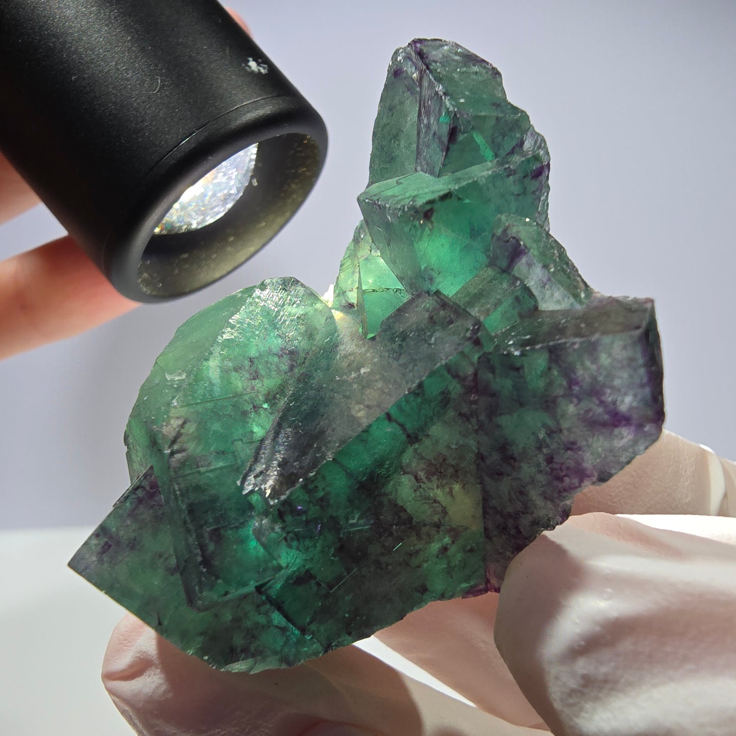Spécimen de cube de fluorite fantôme parqueté vert violet Okorusu, Namibie 46*34*32mm