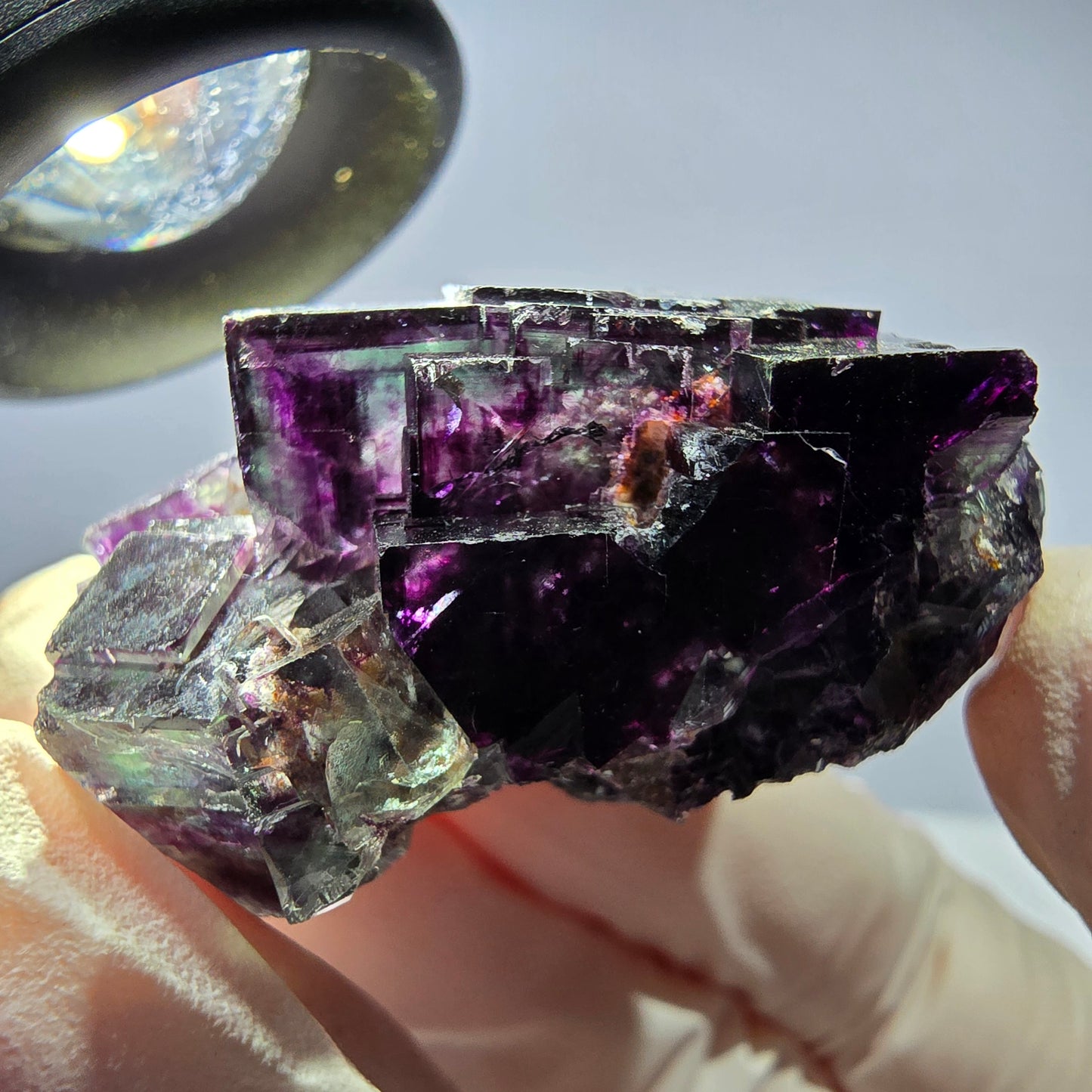 Spécimen de cube de fluorite fantôme parqueté vert violet Okorusu, Namibie 38*36*21 mm