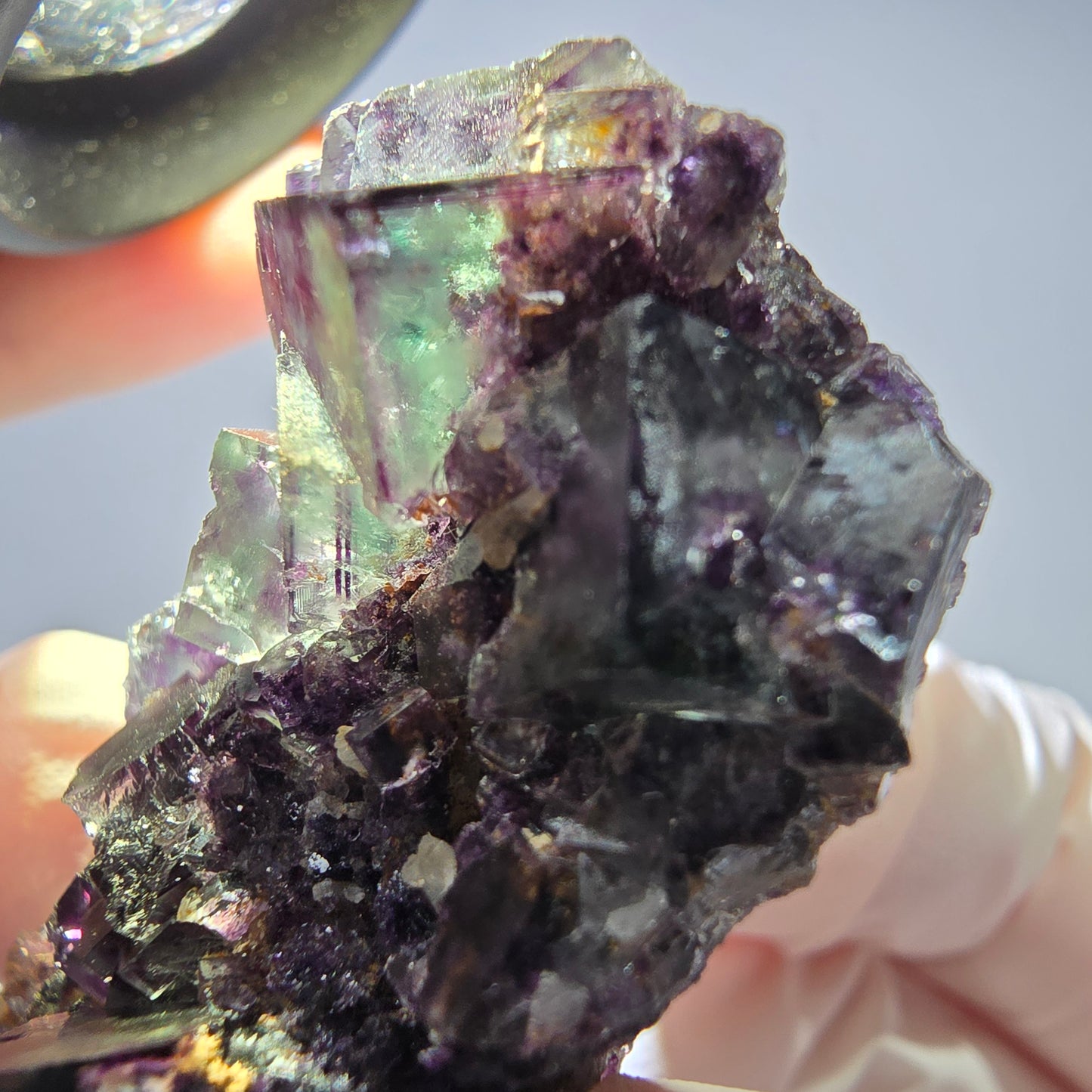 Spécimen de cube de fluorite fantôme parqueté vert violet Okorusu, Namibie 49*27*17mm