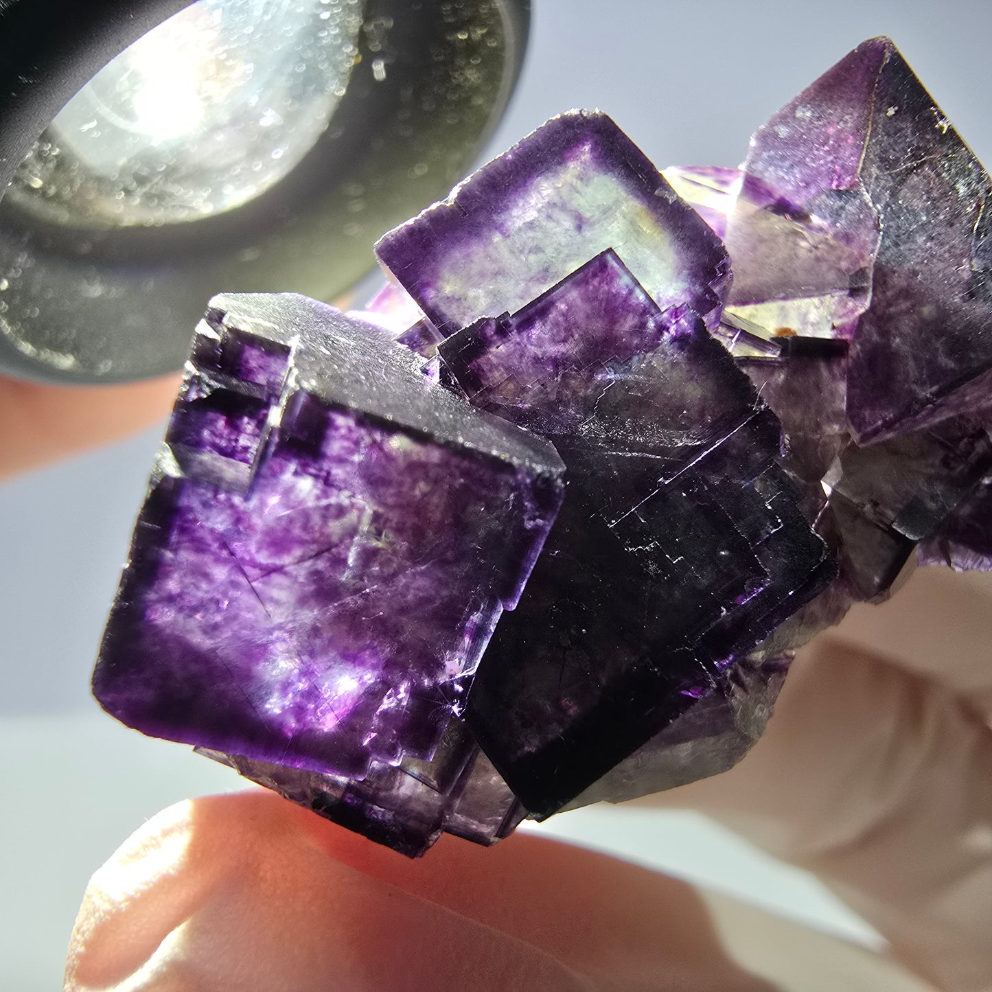 Spécimen de cube de fluorite fantôme parqueté vert violet Okorusu, Namibie 40*26*21mm