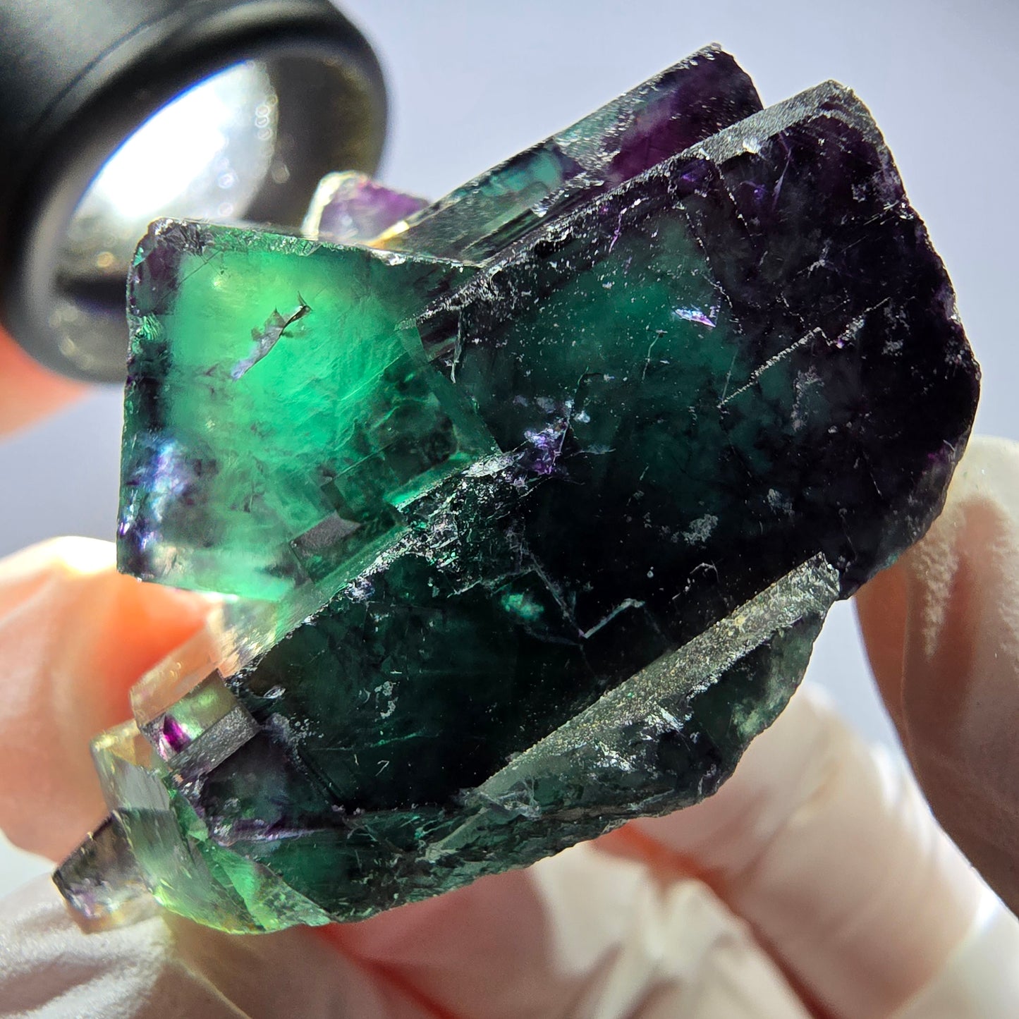 Spécimen de cube de fluorite fantôme parqueté vert violet Okorusu, Namibie 42*38*25mm