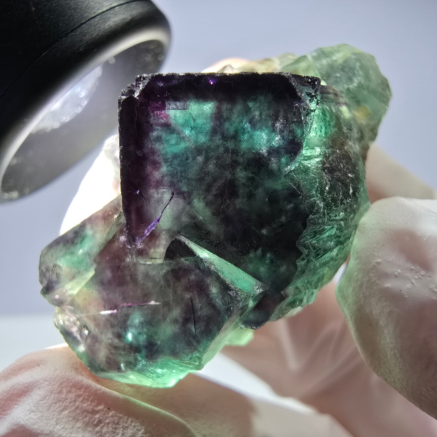 Spécimen de cube de fluorite fantôme parqueté vert violet Okorusu, Namibie 42*24*23mm