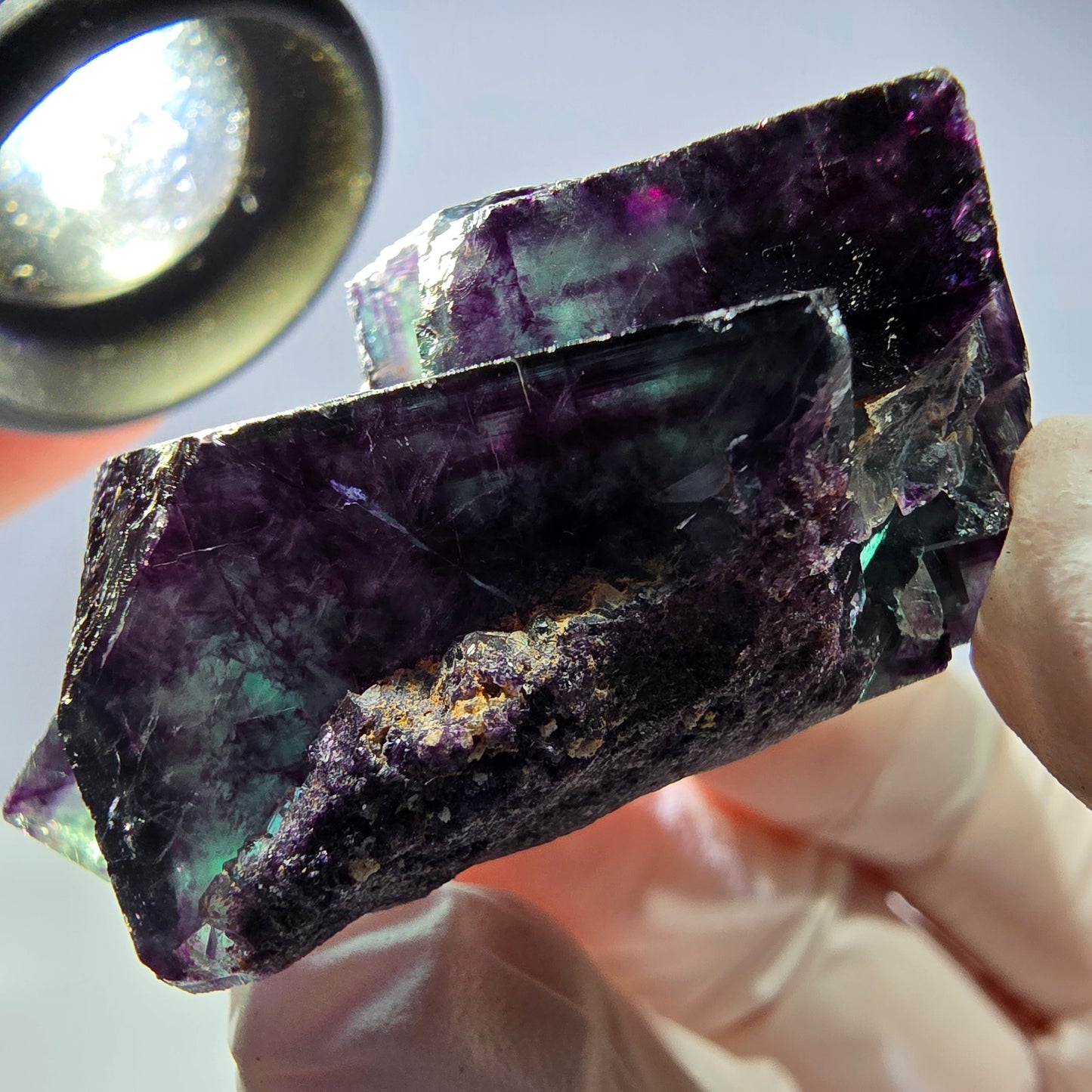 Spécimen de cube de fluorite fantôme parqueté vert violet Okorusu, Namibie 45*34*22mm