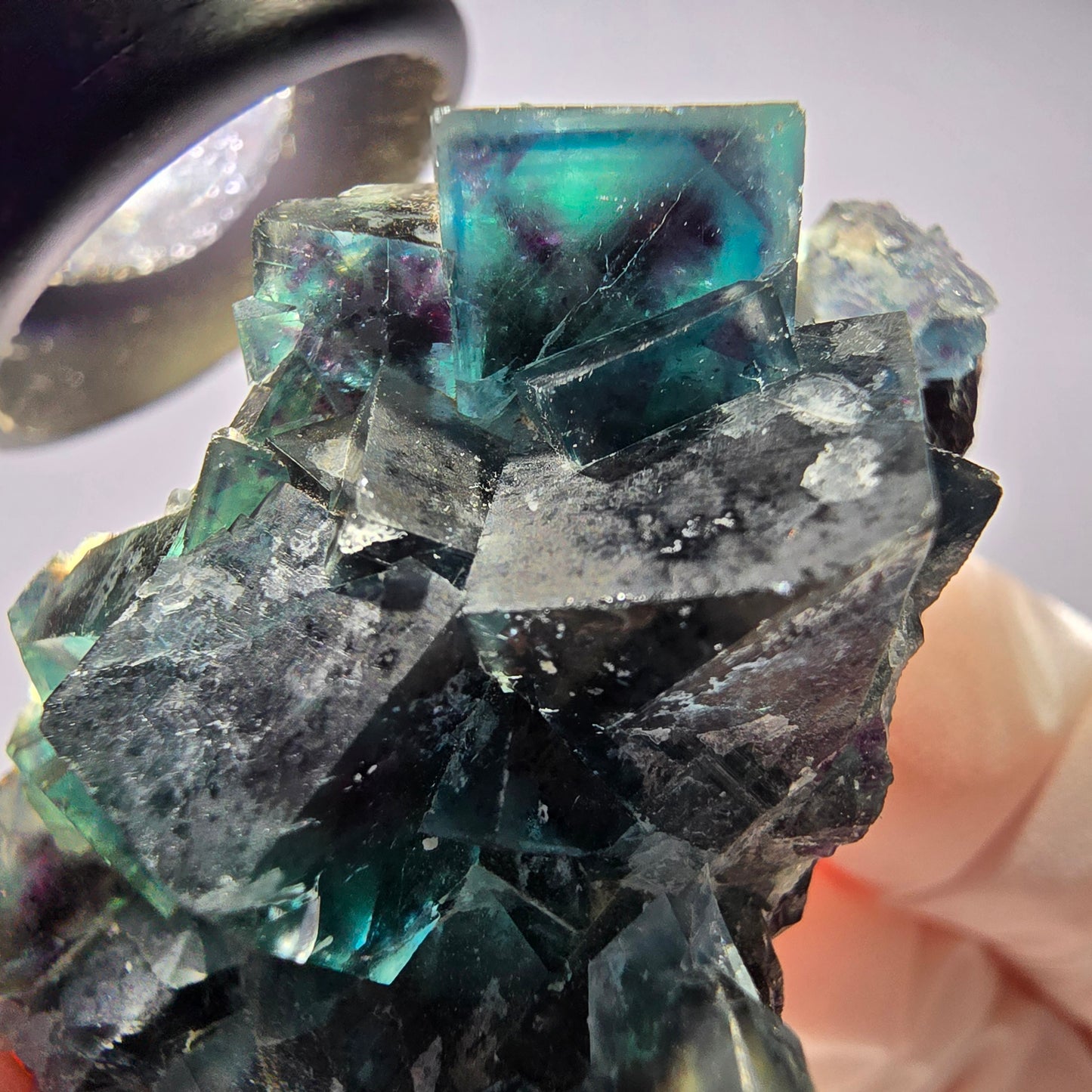 Rare spécimen de cube de fluorite fantôme, vert-violet, Okorusu, Namibie, 45 x 33 x 21 mm