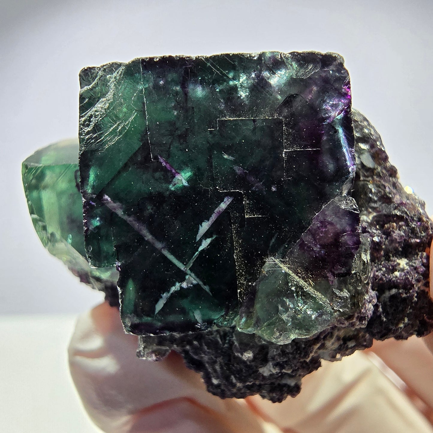 Spécimen de cube de fluorite fantôme parqueté vert violet Okorusu, Namibie 41*34*26mm