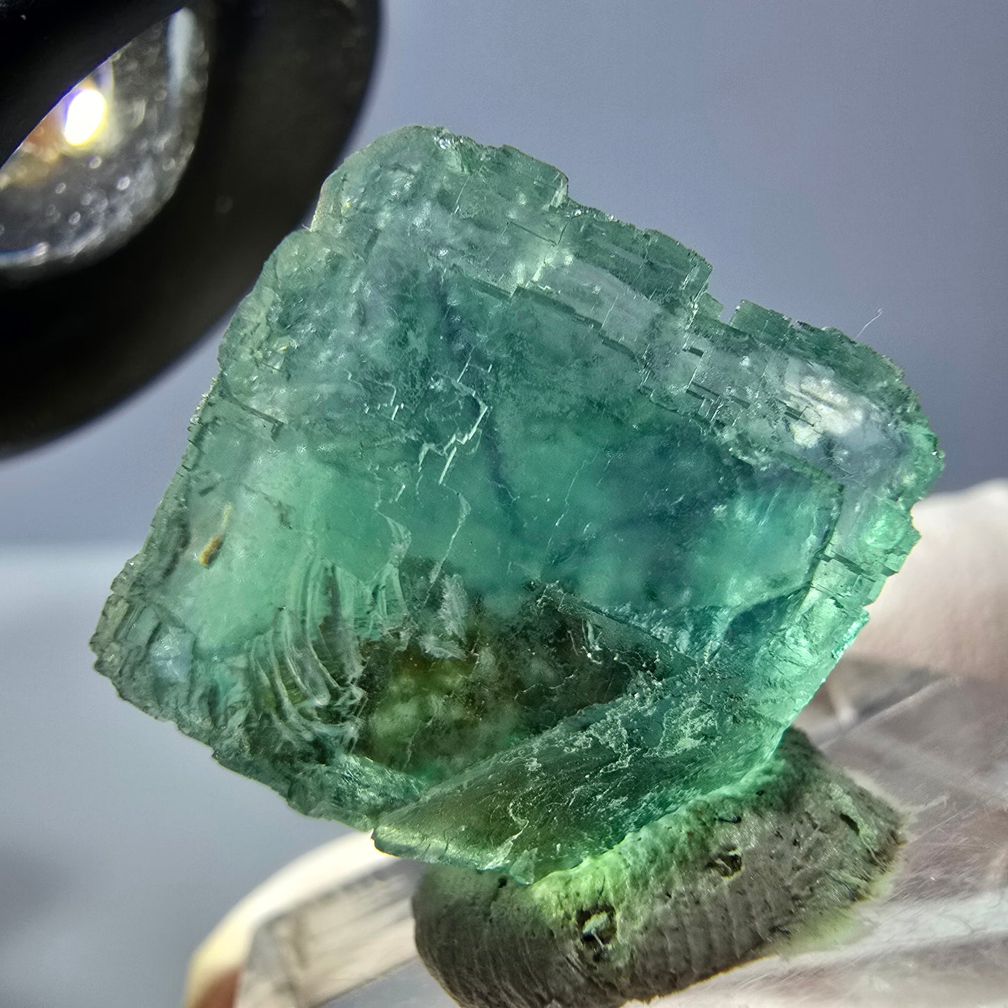 Cube de fluorite fantôme transparente parquetée, vert Okorusu, Namibie 18 x 18 x 14 mm
