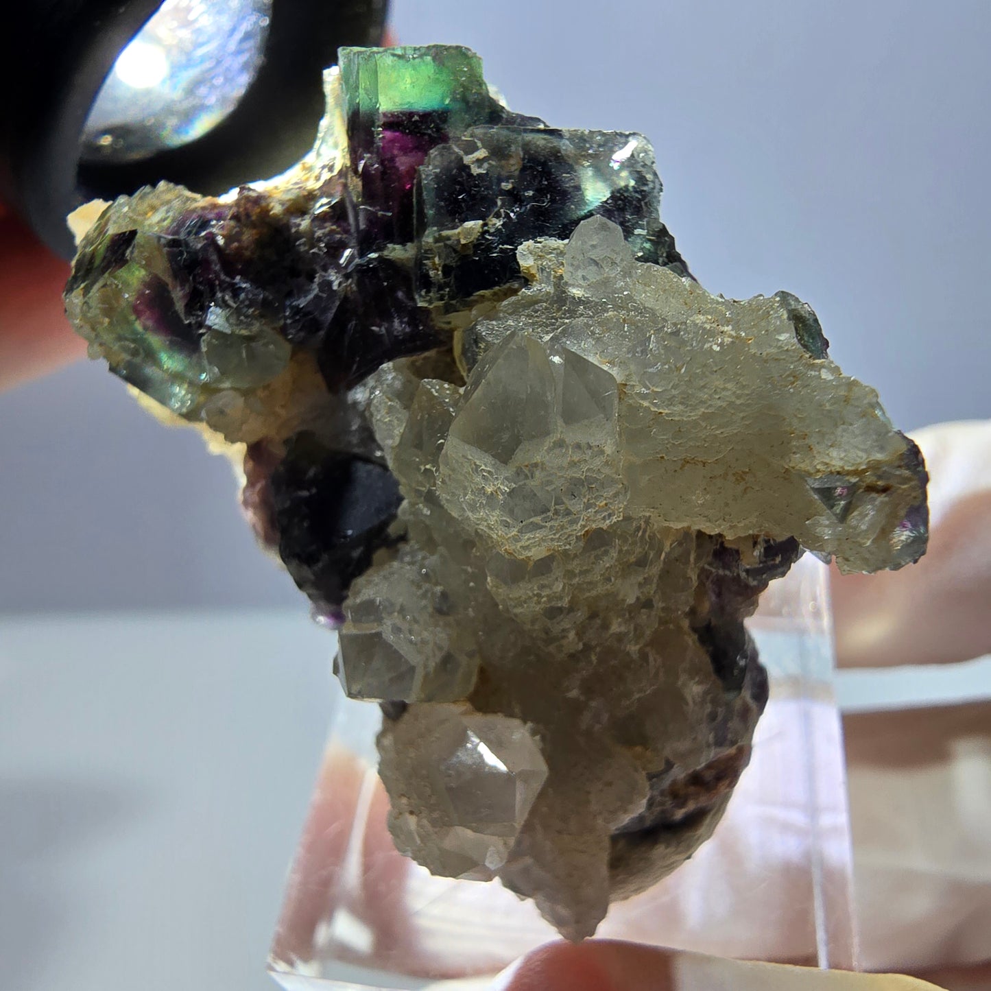 Phantom Fluorit Würfel, Quarz Stufe, grün lila Okorusu, Namibia 42*25*26mm