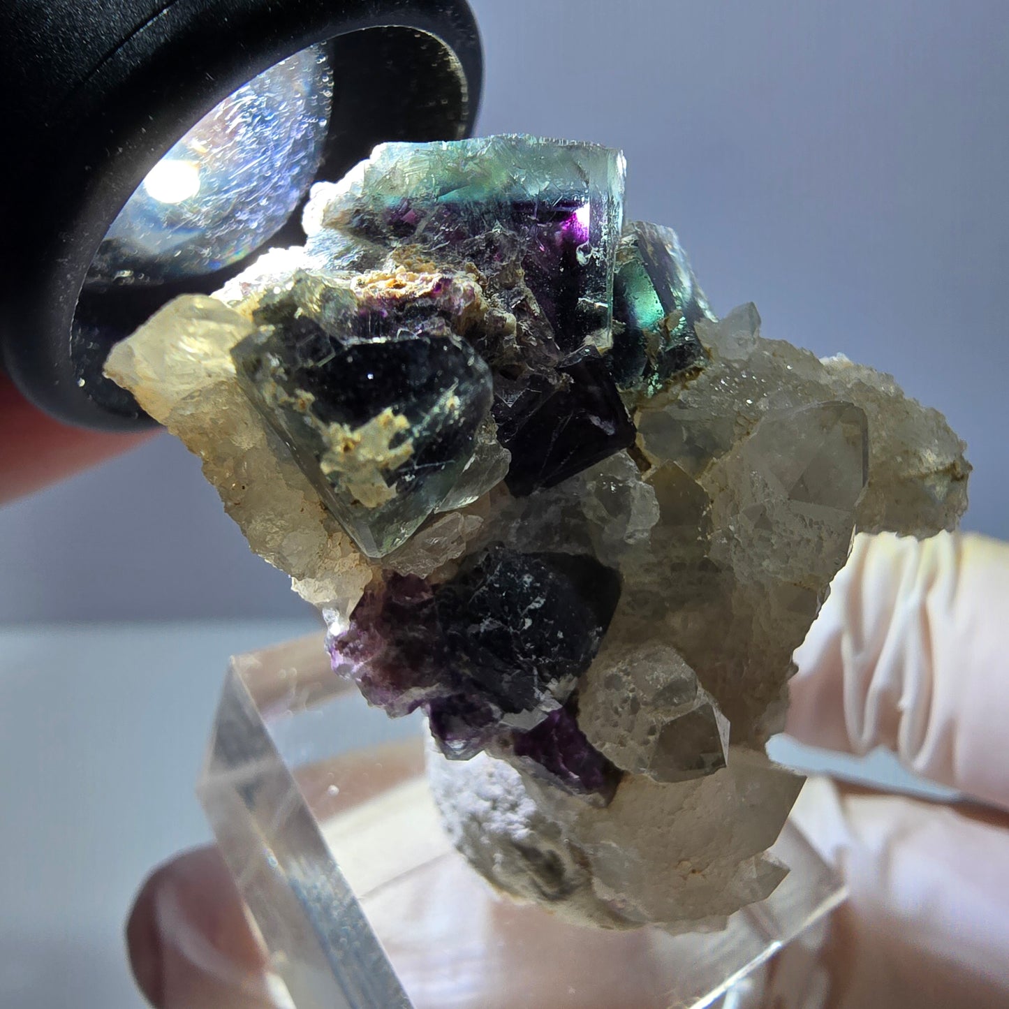 Phantom Fluorit Würfel, Quarz Stufe, grün lila Okorusu, Namibia 42*25*26mm