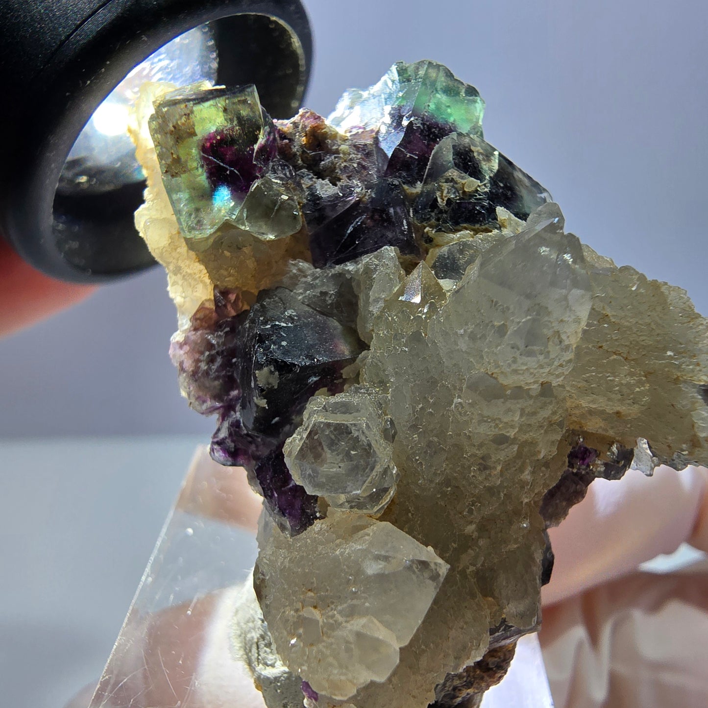 Phantom Fluorit Würfel, Quarz Stufe, grün lila Okorusu, Namibia 42*25*26mm