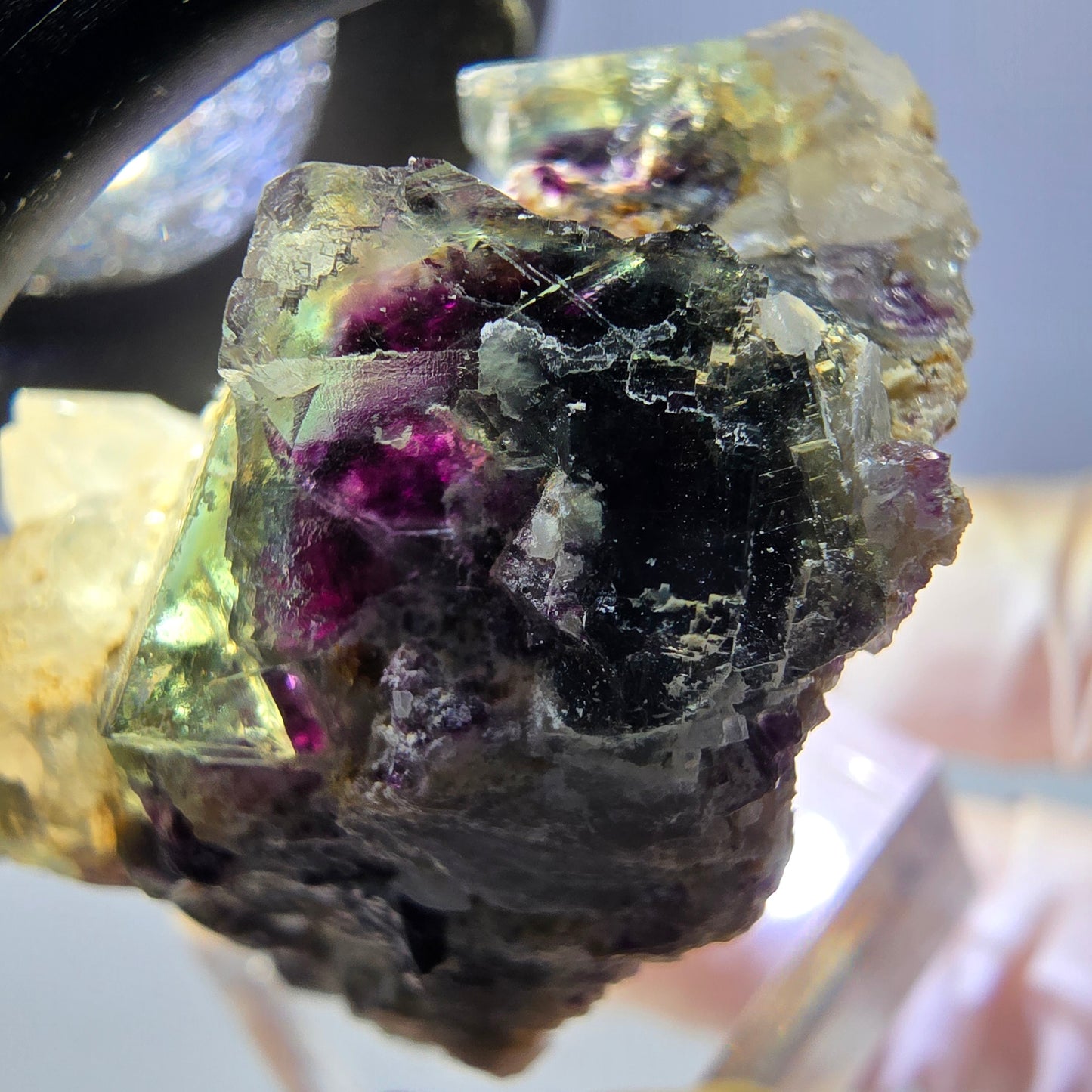 Phantom Fluorit Würfel, Quarz Stufe, grün lila Okorusu, Namibia 42*25*26mm