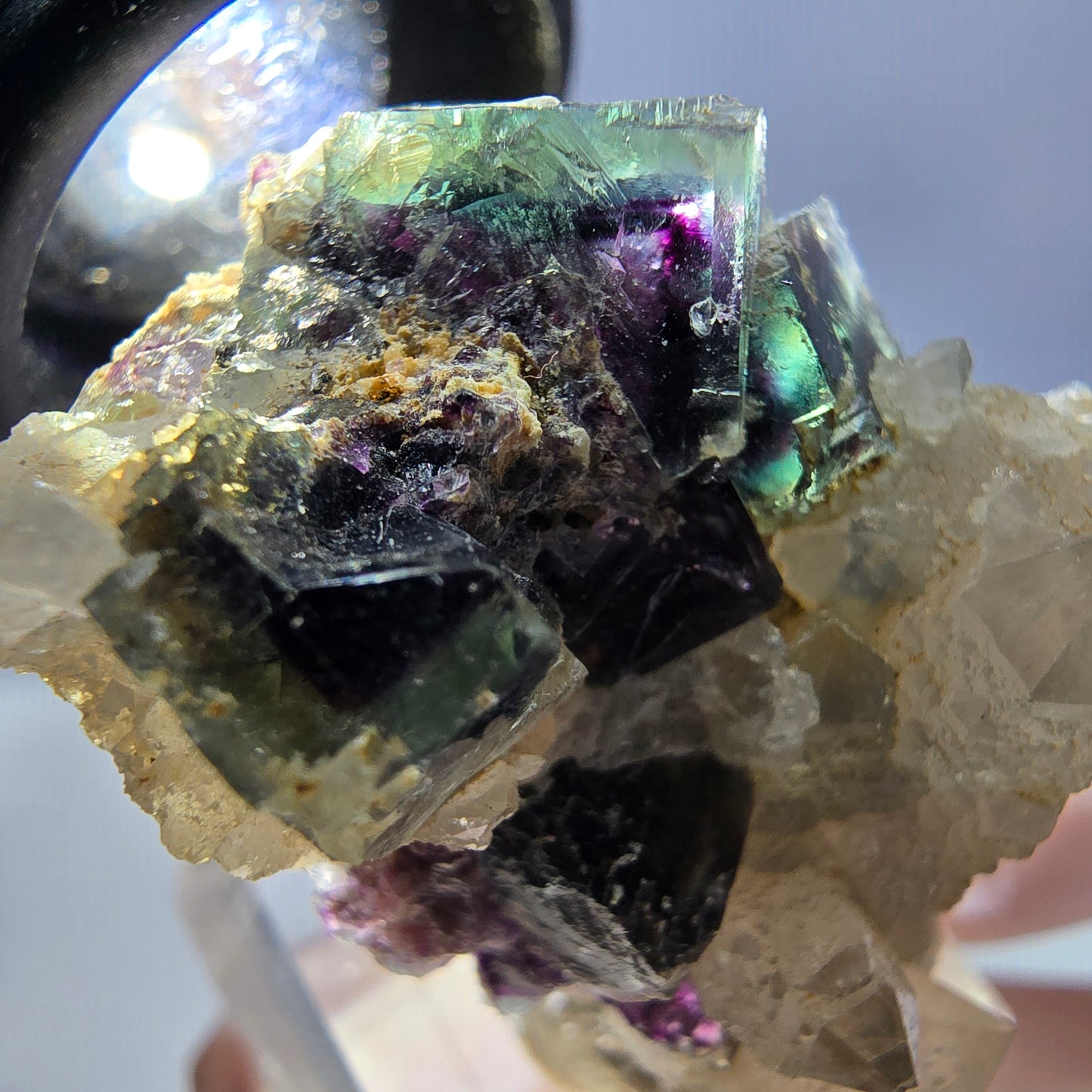 Phantom Fluorit Würfel, Quarz Stufe, grün lila Okorusu, Namibia 42*25*26mm