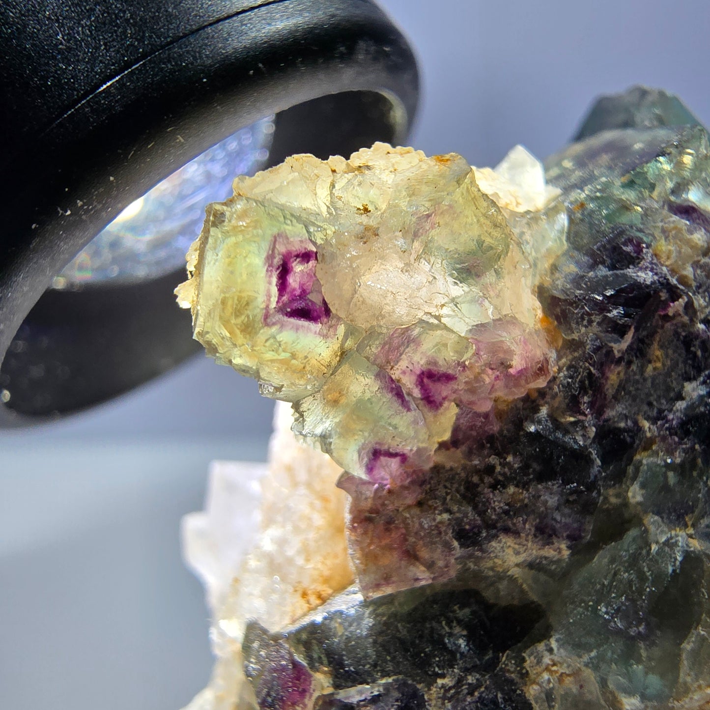 Phantom Fluorit Würfel, Quarz Stufe, grün lila Okorusu, Namibia 42*25*26mm