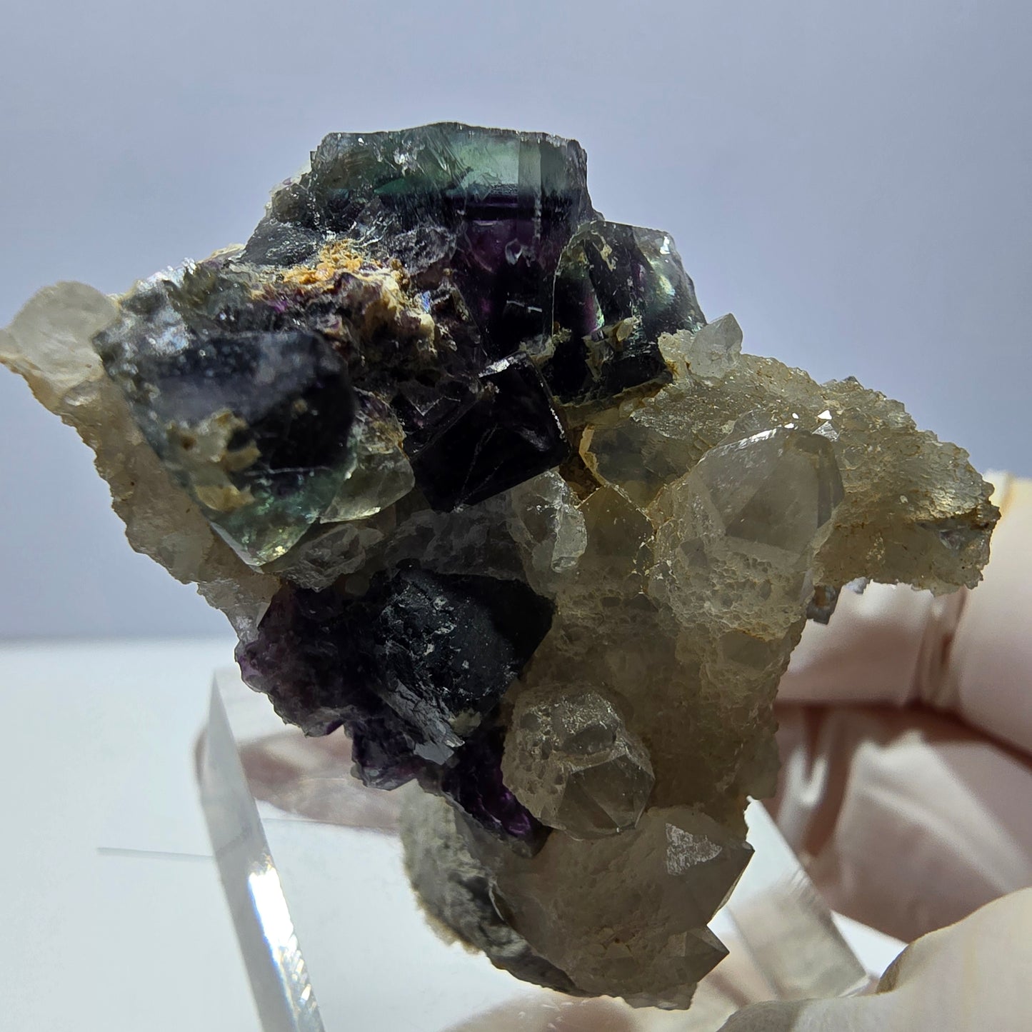 Phantom Fluorit Würfel, Quarz Stufe, grün lila Okorusu, Namibia 42*25*26mm