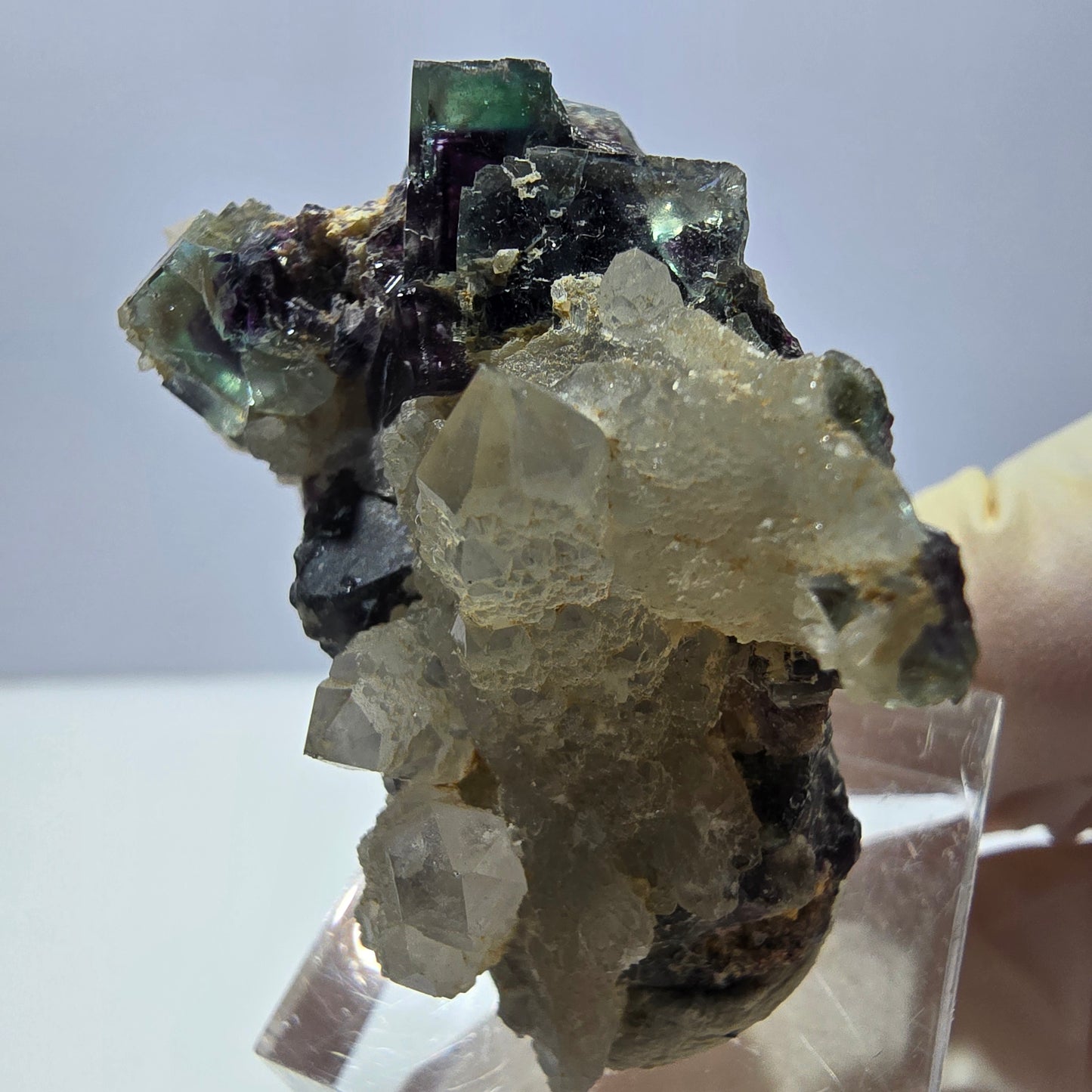 Phantom Fluorit Würfel, Quarz Stufe, grün lila Okorusu, Namibia 42*25*26mm