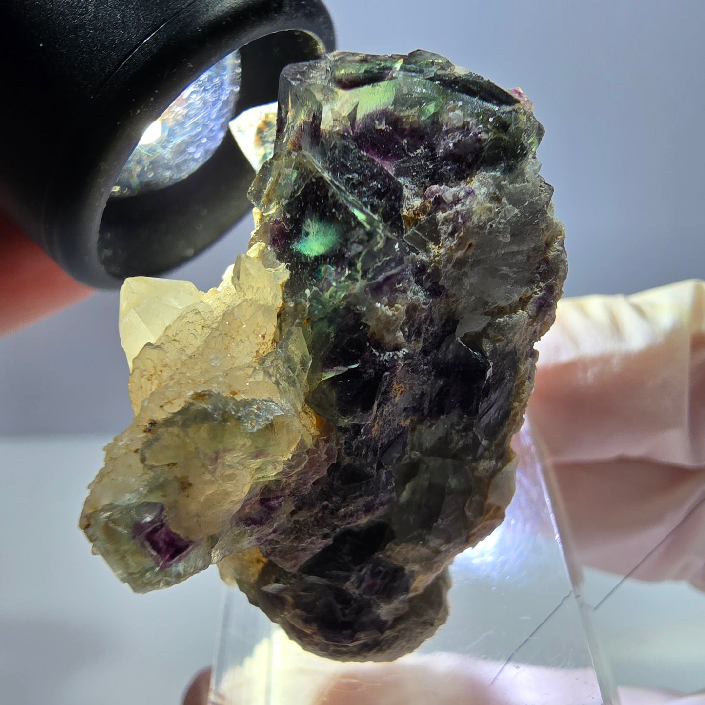 Phantom Fluorit Würfel, Quarz Stufe, grün lila Okorusu, Namibia 42*25*26mm