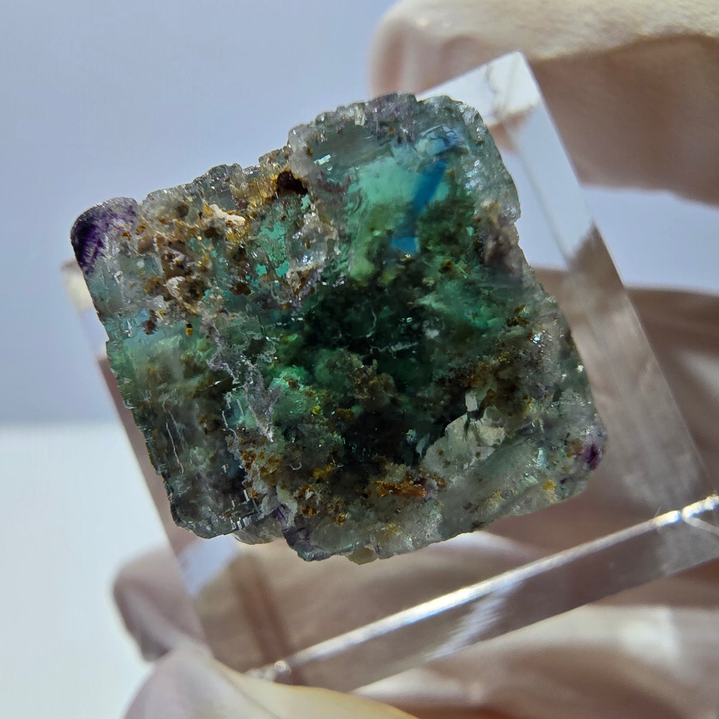 Phantom Fluorite Cube Specimen, green purple Okorusu, Namibia 15*15*15mm