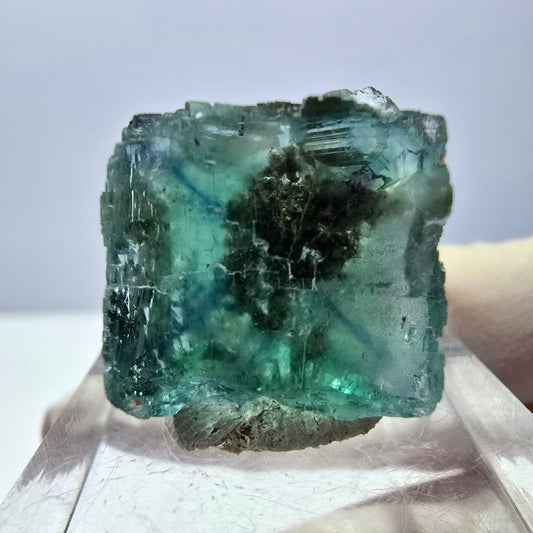 Klarer Phantom Fluorit Würfel parkettiert, grün Okorusu, Namibia - 19*17*16mm