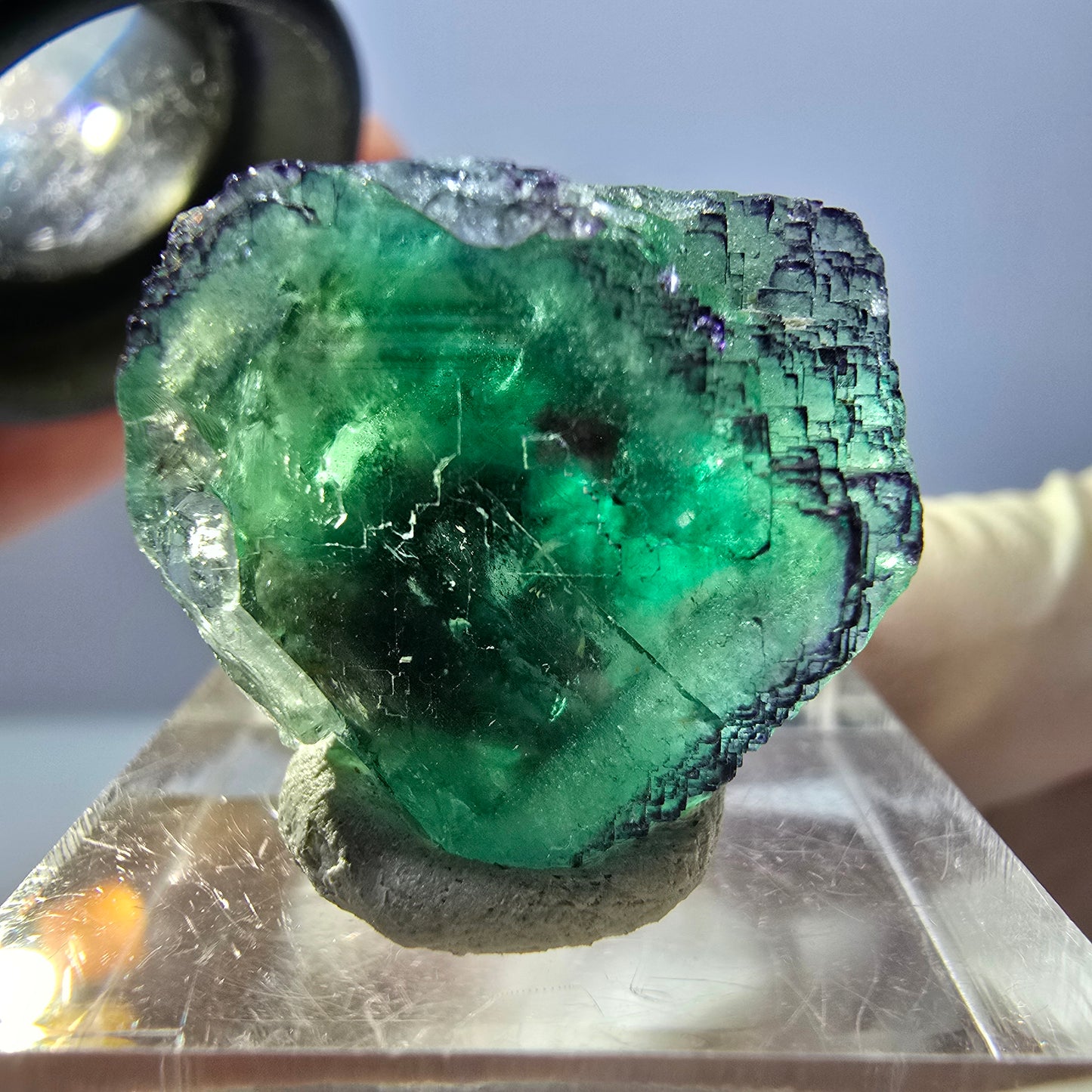 Clear Phantom Fluorite Cube parquetted, green purple Okorusu, Namibia 22*20*18mm