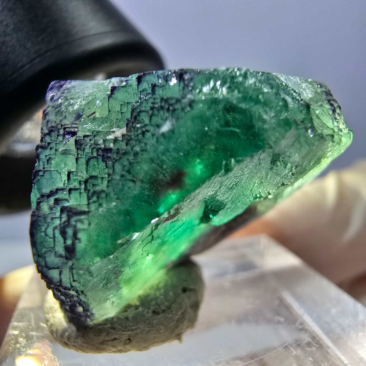 Clear Phantom Fluorite Cube parquetted, green purple Okorusu, Namibia 22*20*18mm