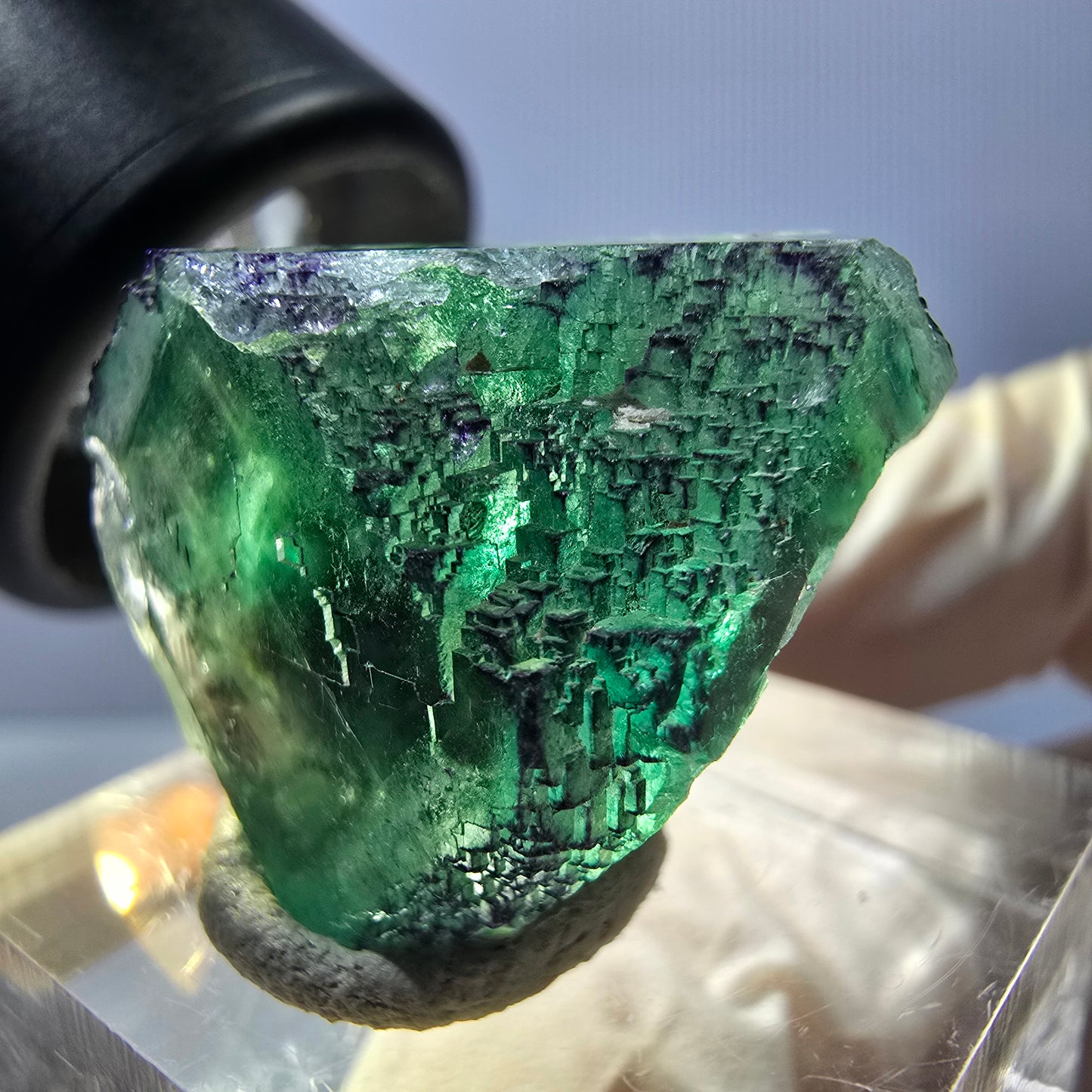 Clear Phantom Fluorite Cube parquetted, green purple Okorusu, Namibia 22*20*18mm