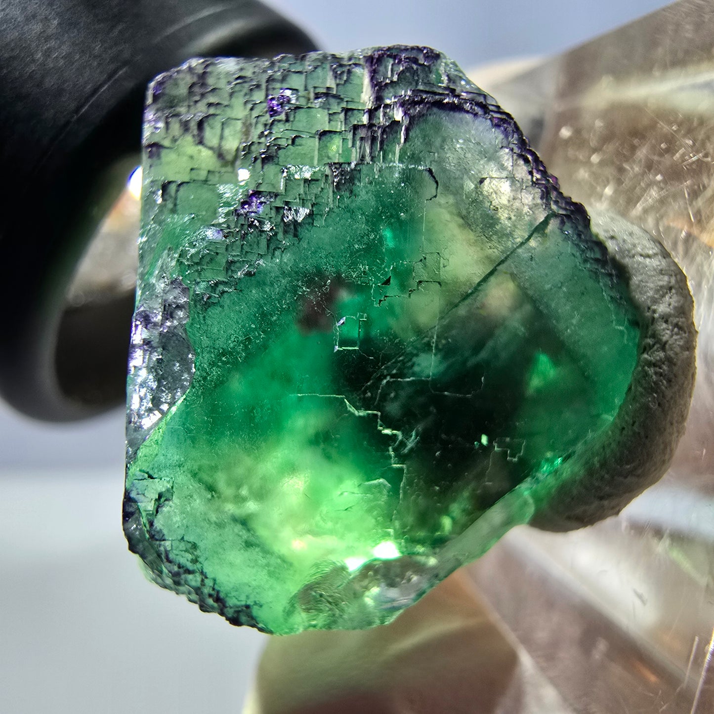 Clear Phantom Fluorite Cube parquetted, green purple Okorusu, Namibia 22*20*18mm
