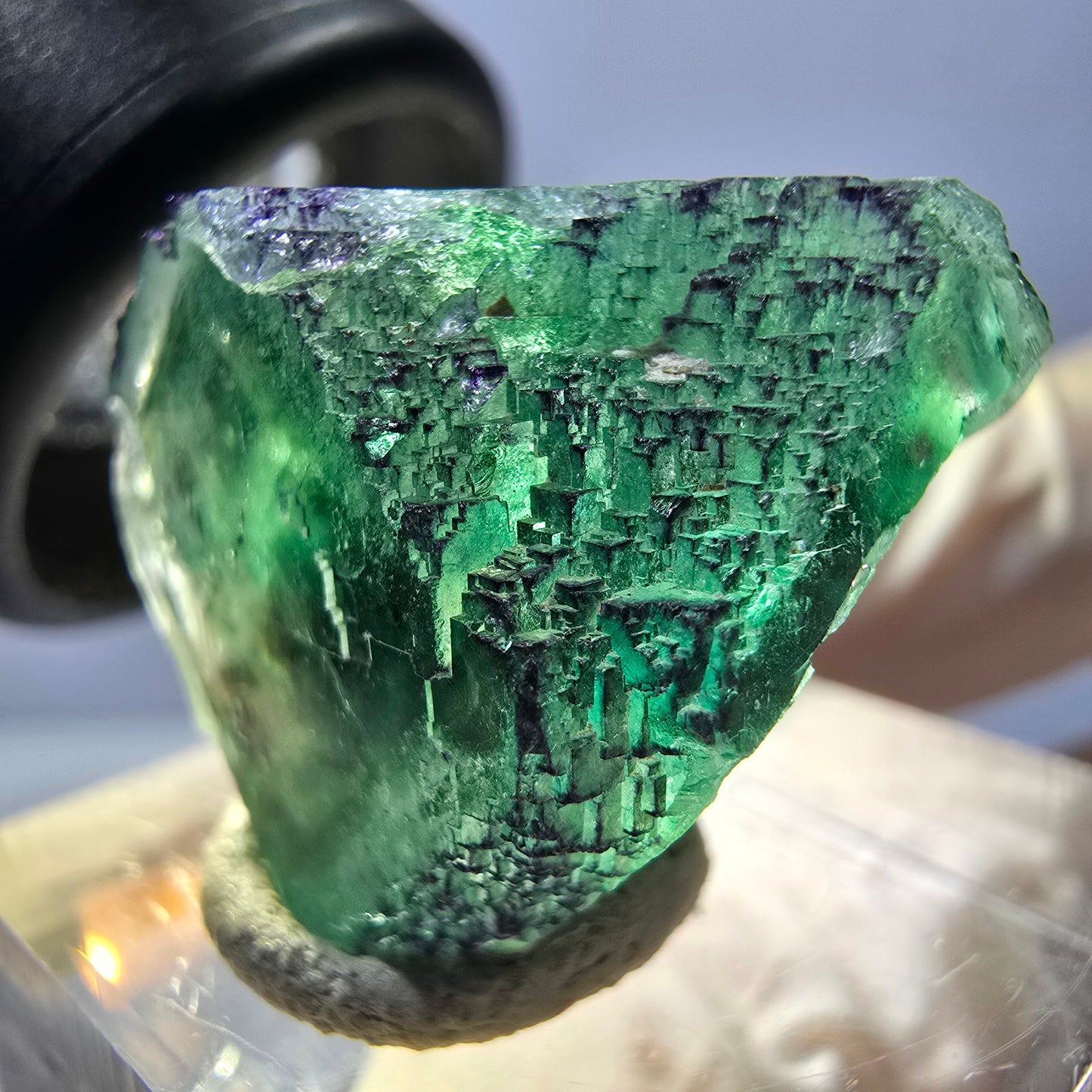 Clear Phantom Fluorite Cube parquetted, green purple Okorusu, Namibia 22*20*18mm