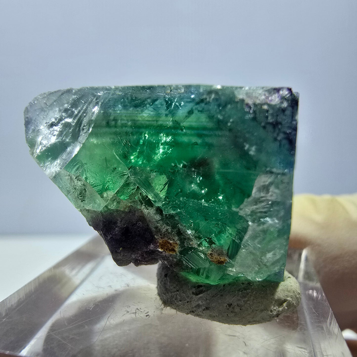 Clear Phantom Fluorite Cube parquetted, green purple Okorusu, Namibia 22*20*18mm