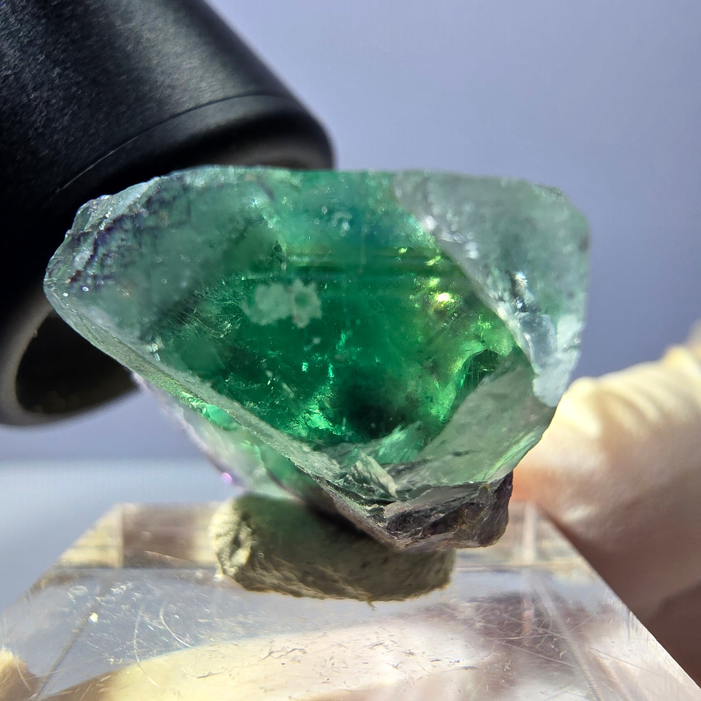 Clear Phantom Fluorite Cube parquetted, green purple Okorusu, Namibia 22*20*18mm