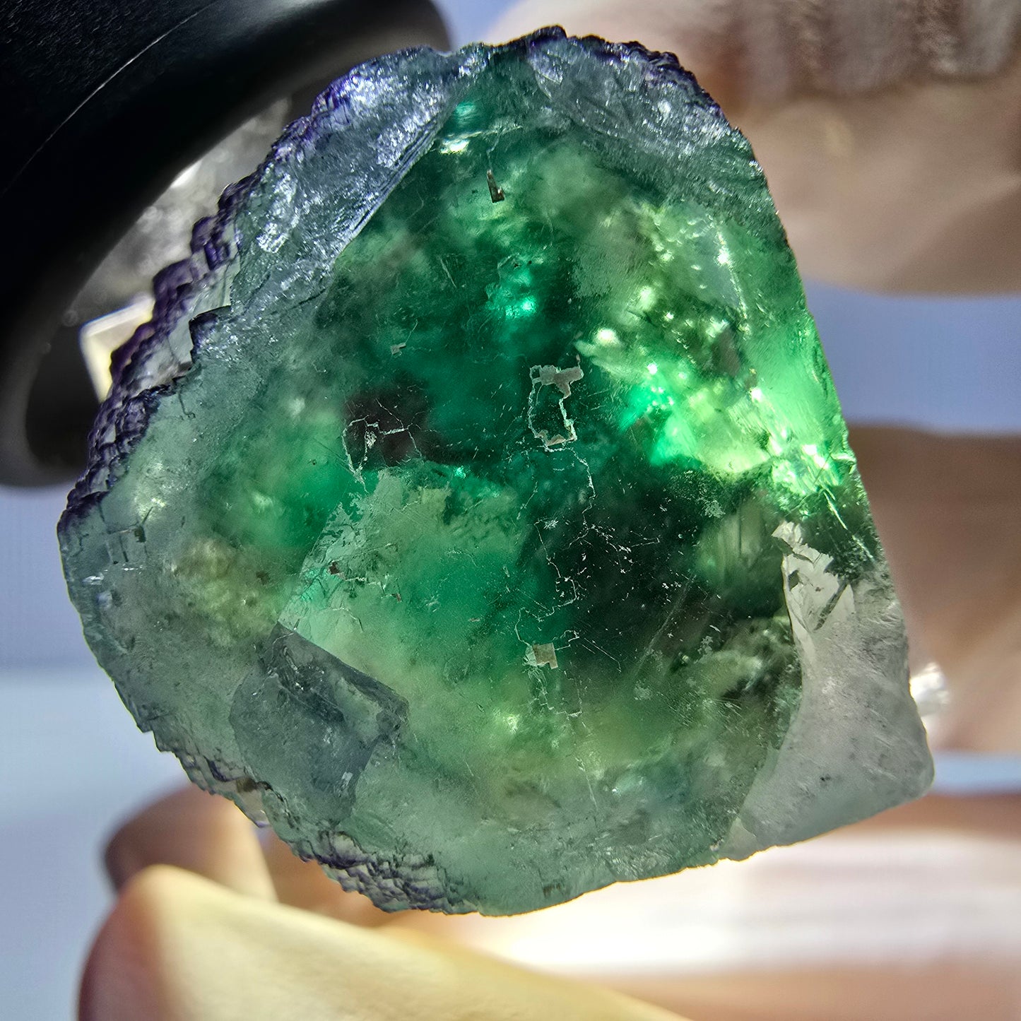 Clear Phantom Fluorite Cube parquetted, green purple Okorusu, Namibia 22*20*18mm