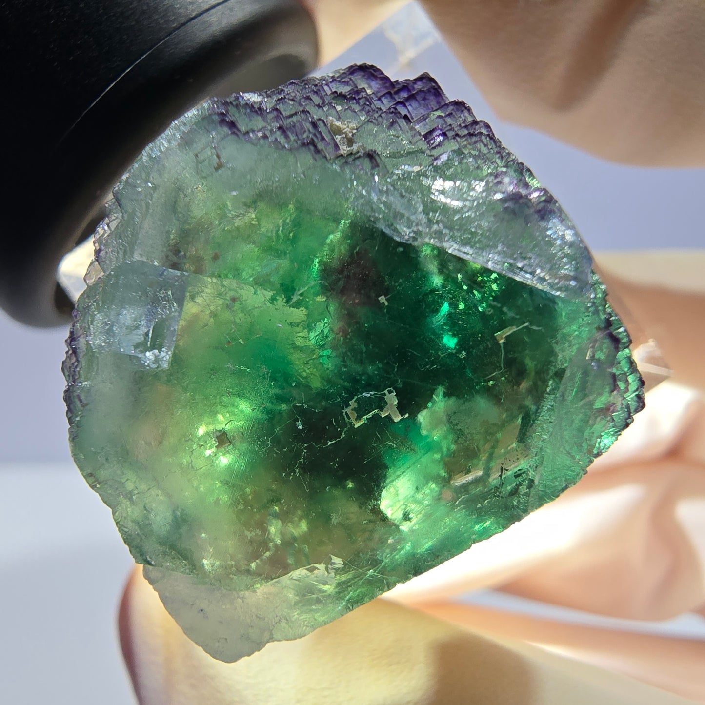 Clear Phantom Fluorite Cube parquetted, green purple Okorusu, Namibia 22*20*18mm