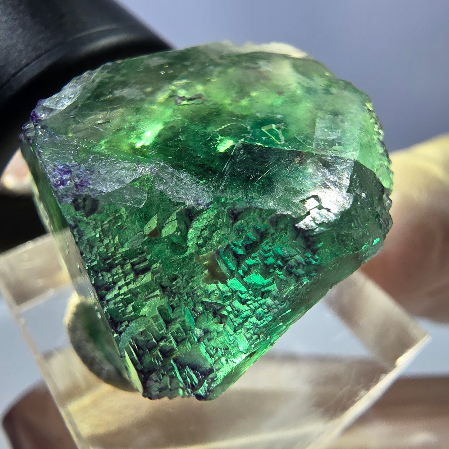 Clear Phantom Fluorite Cube parquetted, green purple Okorusu, Namibia 22*20*18mm