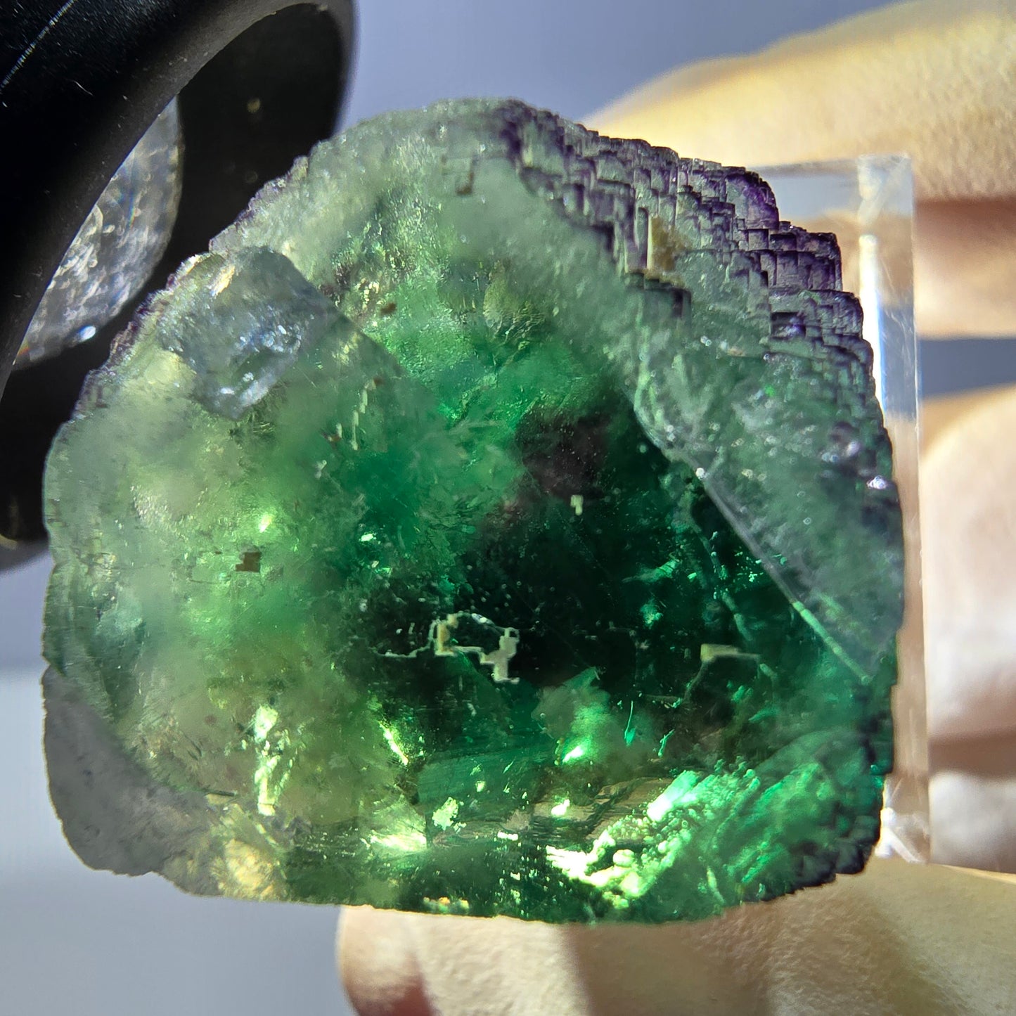Clear Phantom Fluorite Cube parquetted, green purple Okorusu, Namibia 22*20*18mm