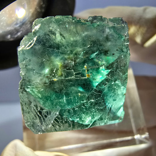 Klarer Phantom Fluorit Würfel parkettiert, grün Okorusu, Namibia, 18*17*16mm