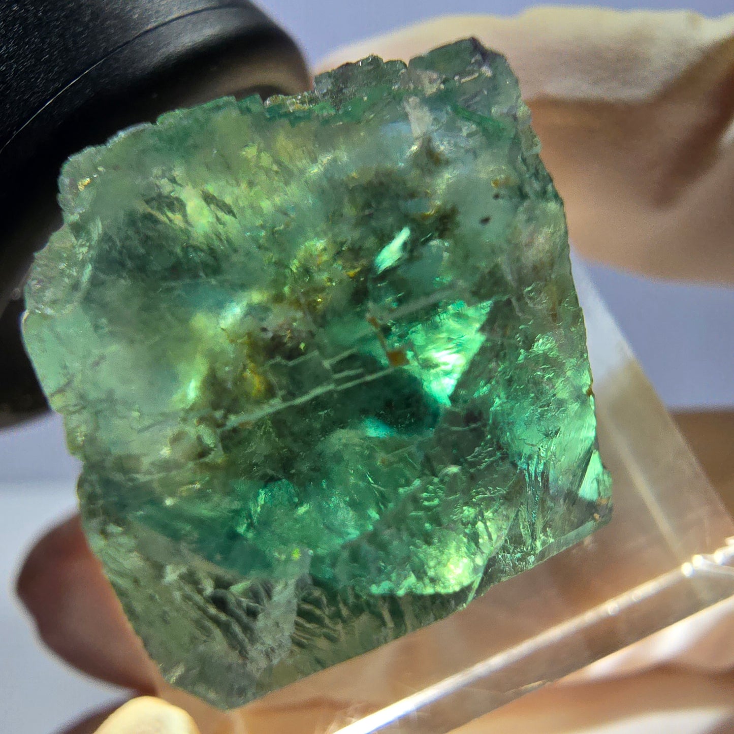 Clear Phantom Fluorite Cube parquetted, green Okorusu, Namibia, 18*17*16mm